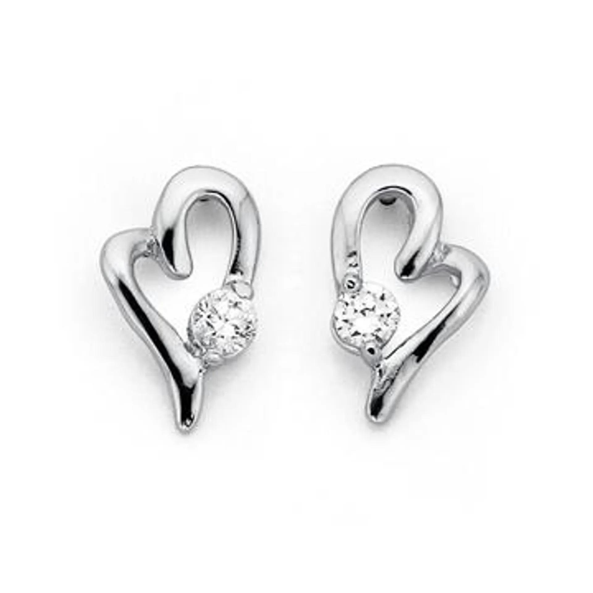 Sterling Silver Cubic Zirconia Heart Studs