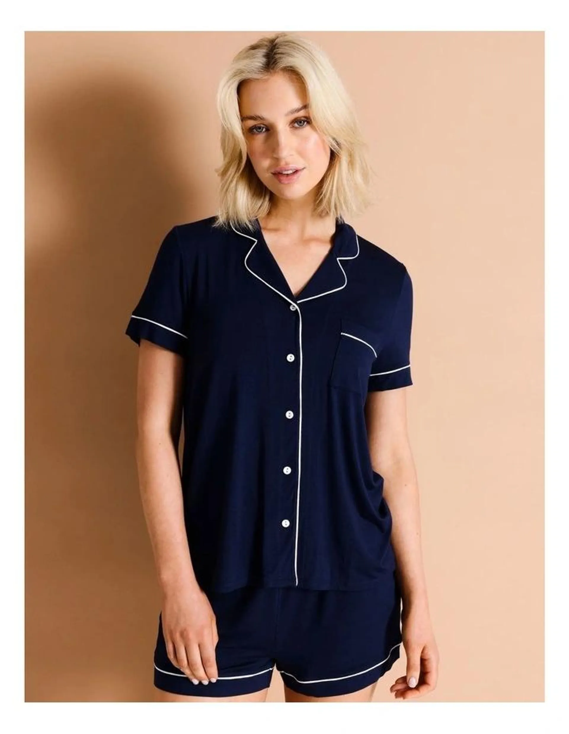 Bamboo Short Sleeve Short PJ Set in Navy