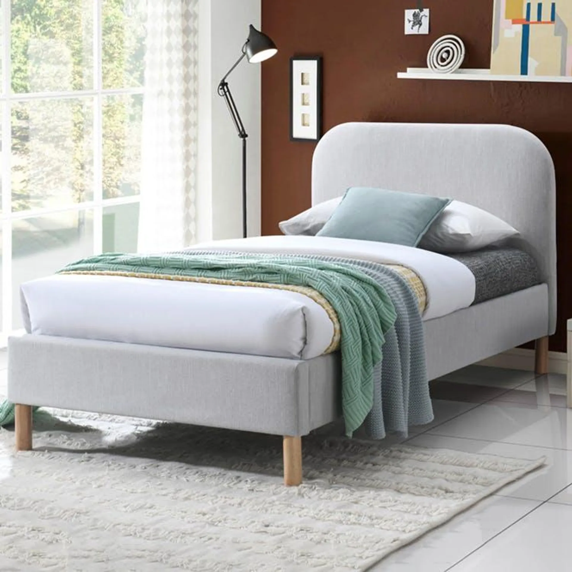 Arden Curved Headboard Bed Frame, Stone