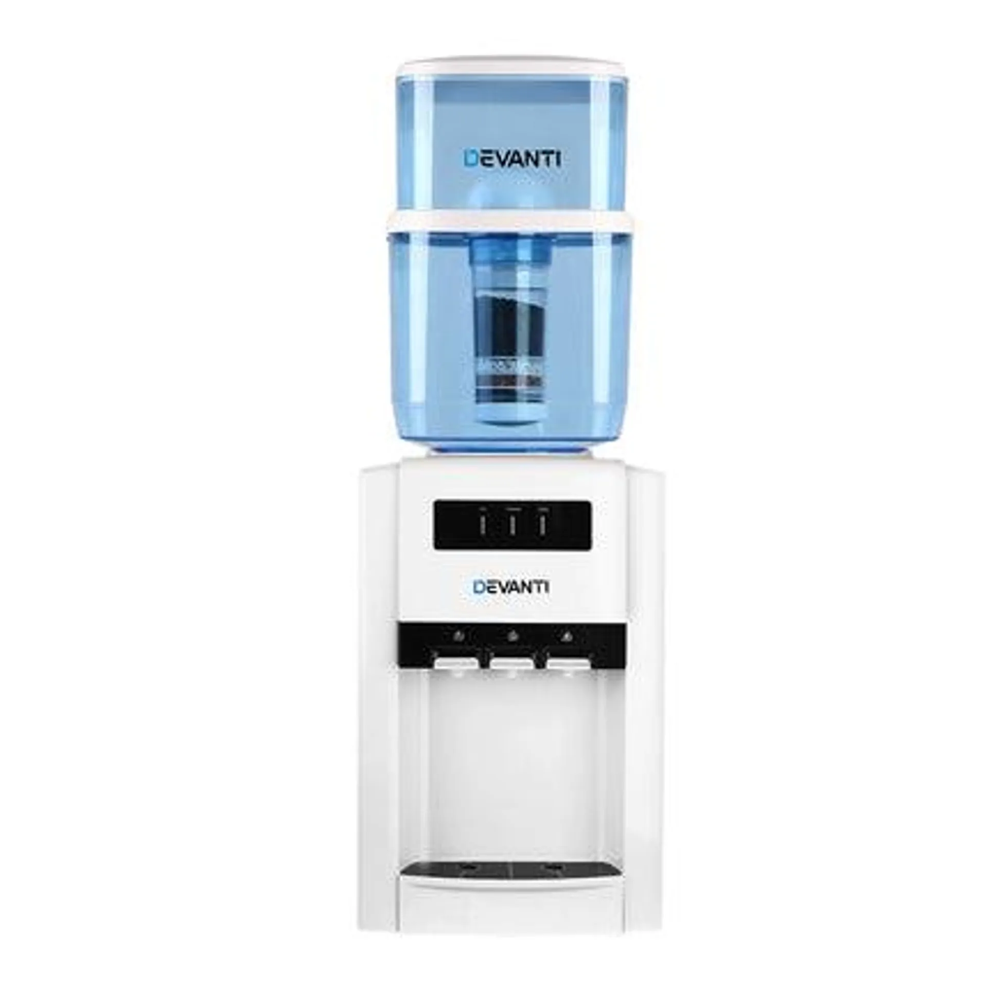 22L Bench Top Water Cooler Dispenser Filter Purifier Hot Cold Room Temperature Three Taps