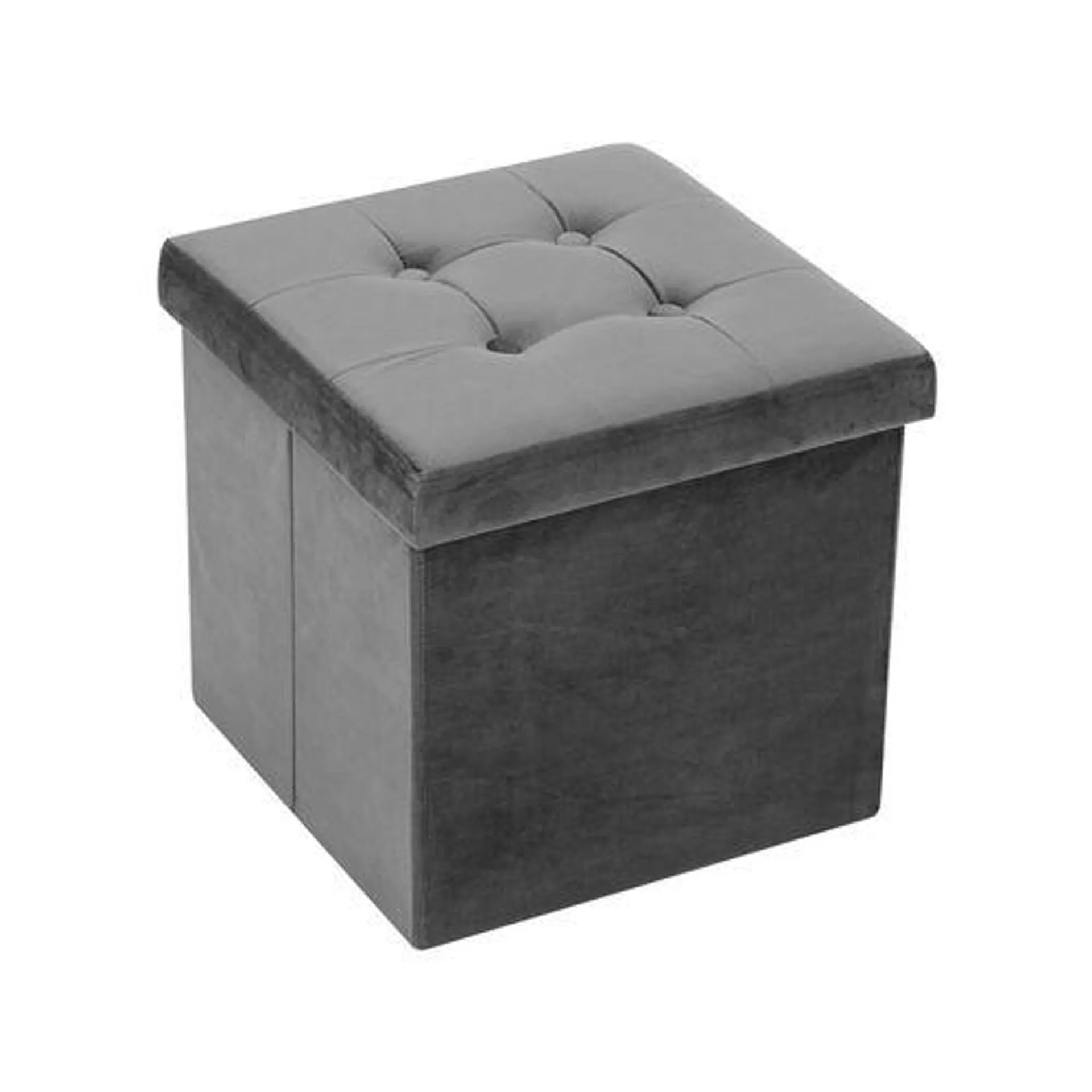 Boxsweden 38x36cm Ottoman Storage Cube Faux Velvet Grey