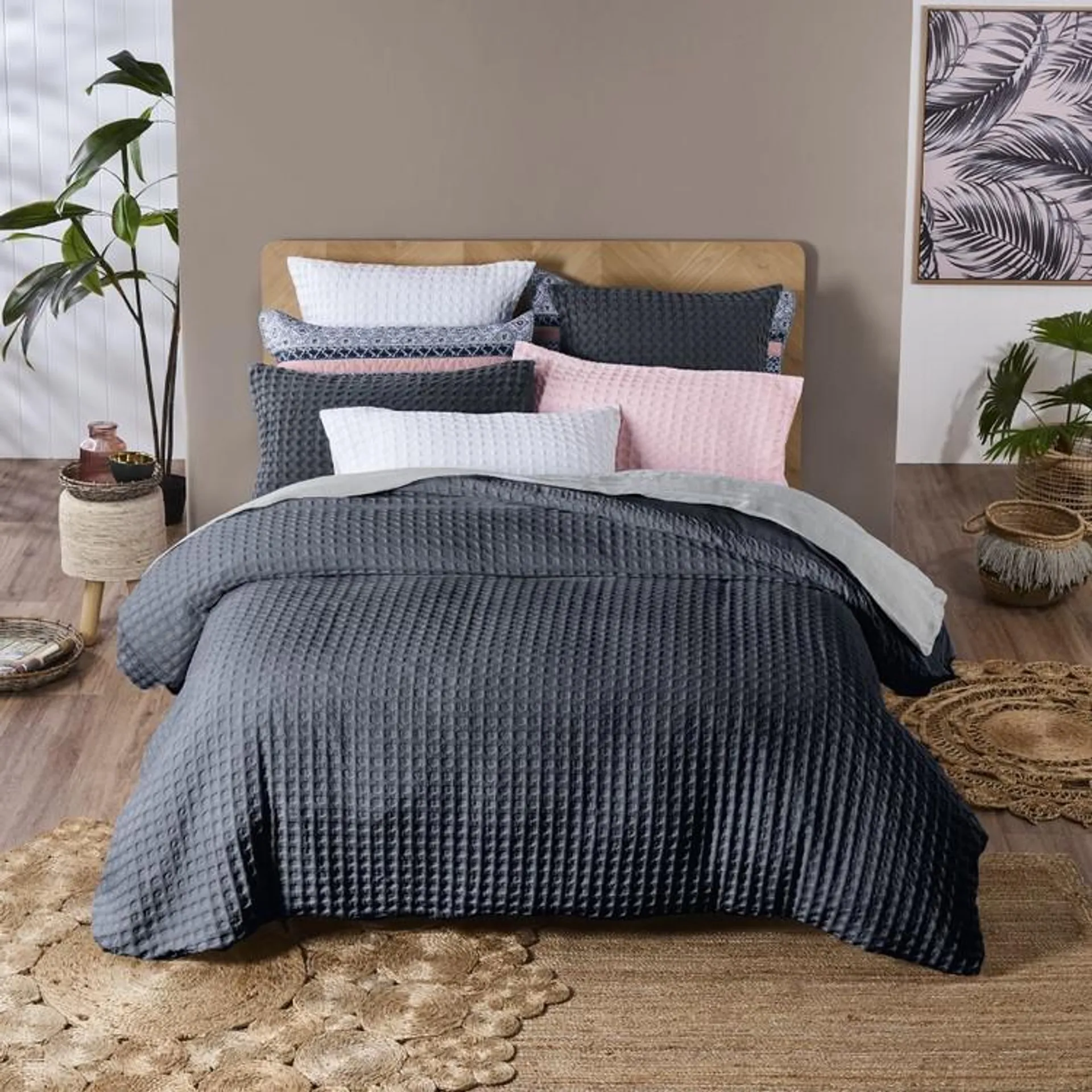 KOO Oliver Waffle Quilt Cover Set Slate