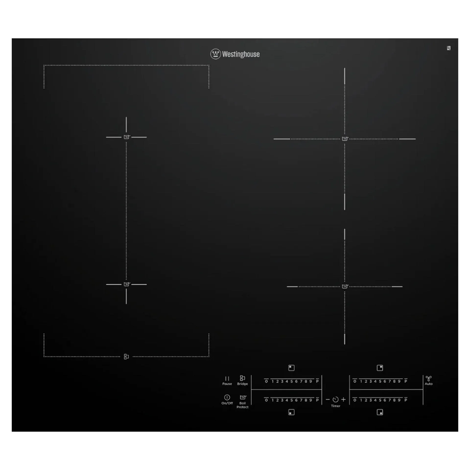 Westinghouse 60cm 4 zone induction cooktop with BoilProtect, Bridge Zone, Hob2Hood, PowerBoost, Pause and touch slide controls WHI645BD