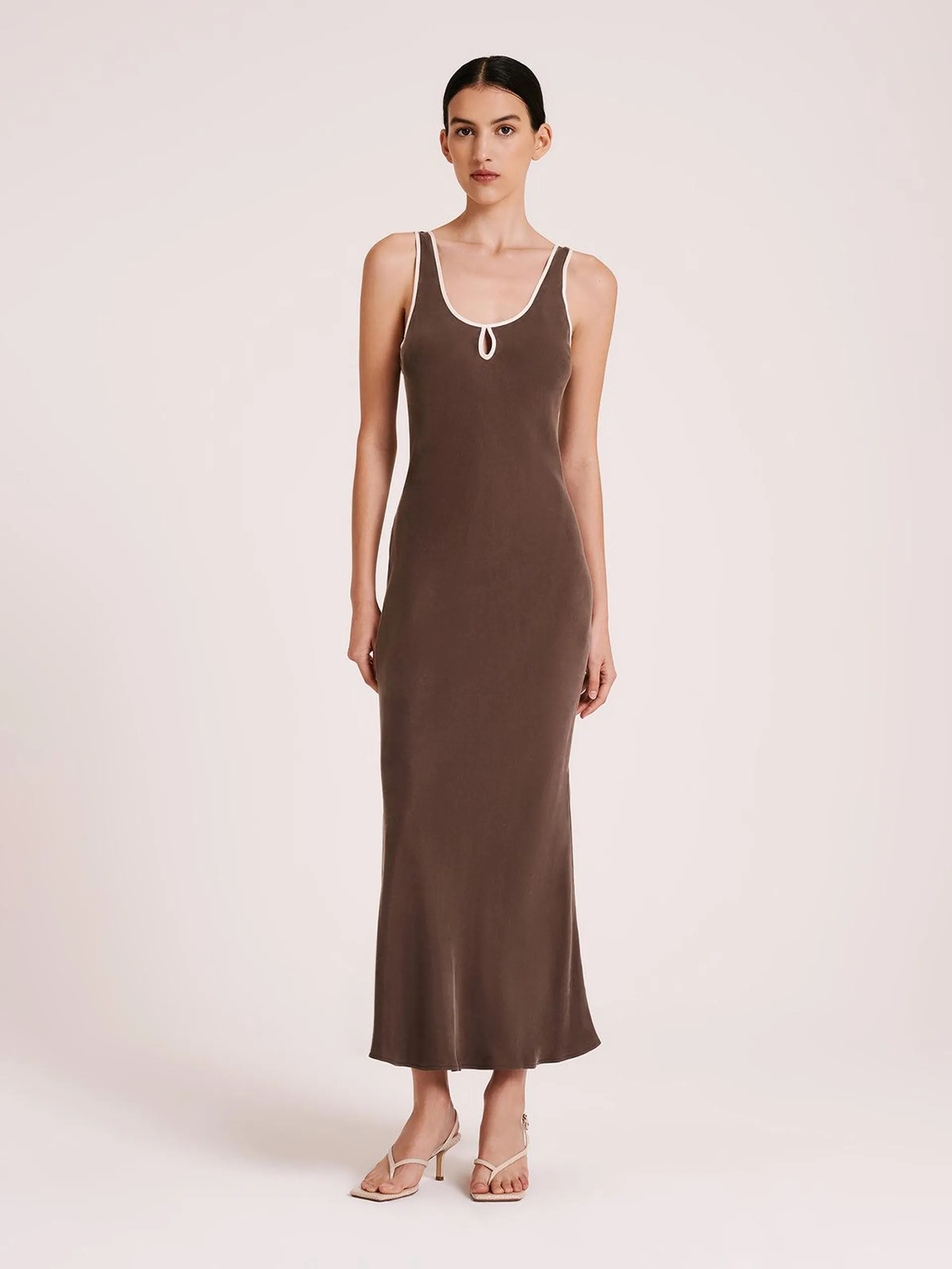 Enni Cupro Slip Dress in Bark