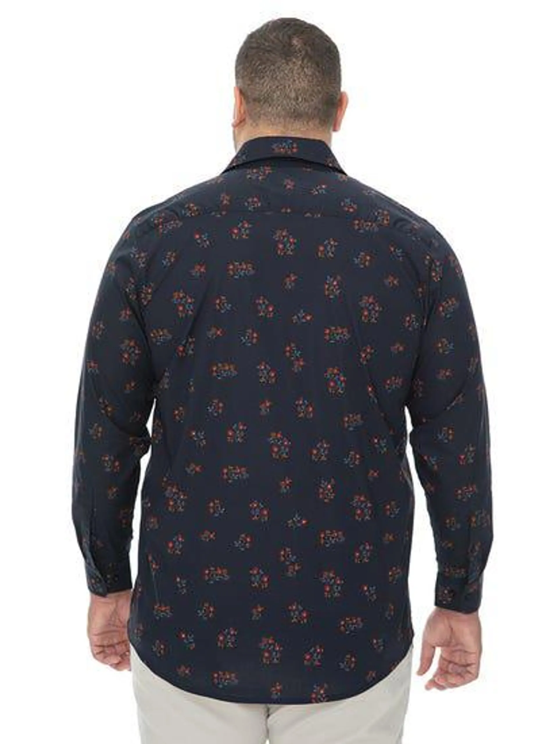 Big Mens Floral Long Sleeve Shirt Navy