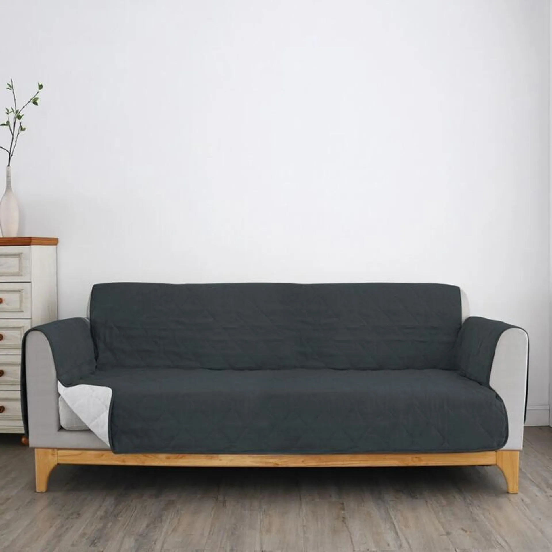 KOO Quilted Sofa Cover Charcoal 3 Seater