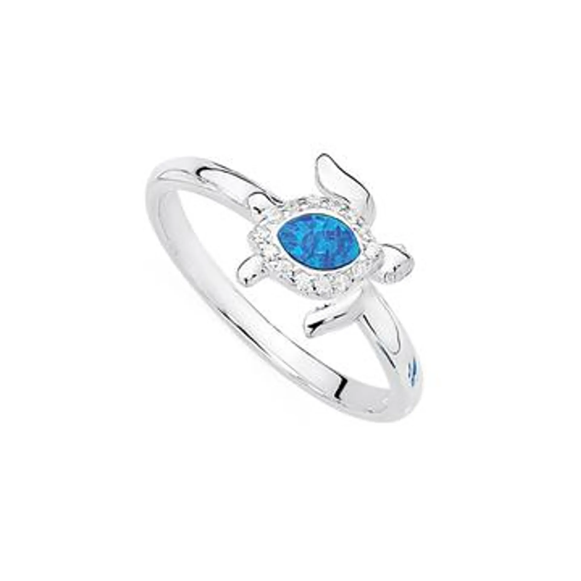 Sterling Silver Synthetic Opal and Cubic Zirconia Turtle Ring