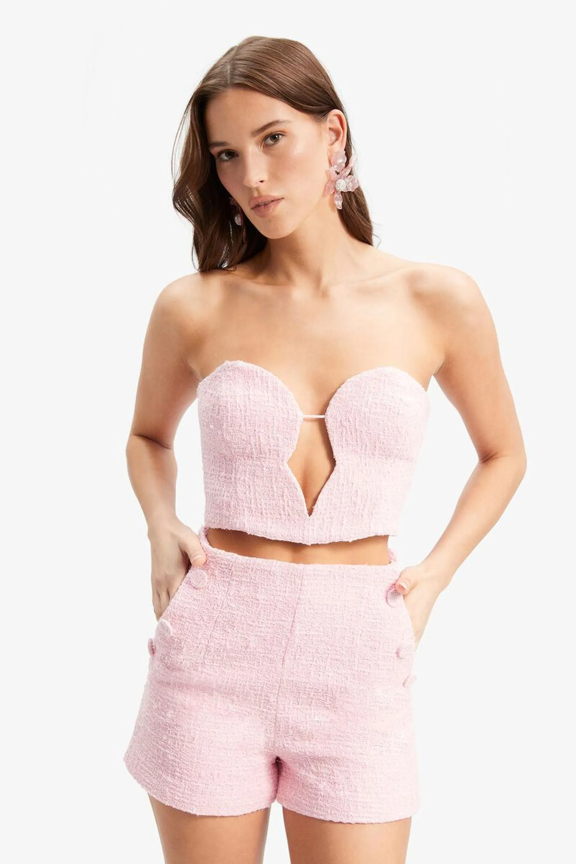 eleni boucle bustier in soft pink