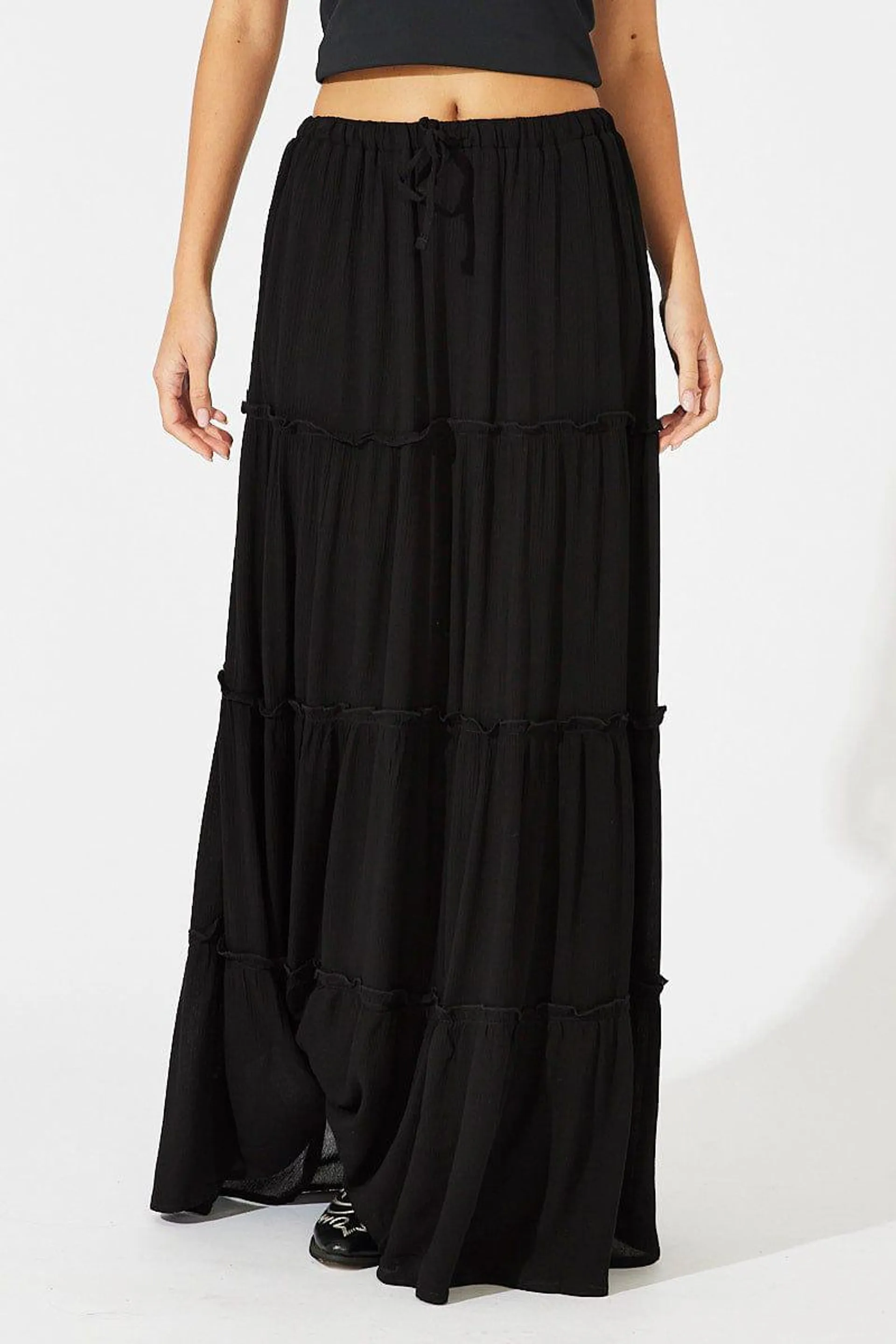 Black Maxi Skirt Tiered