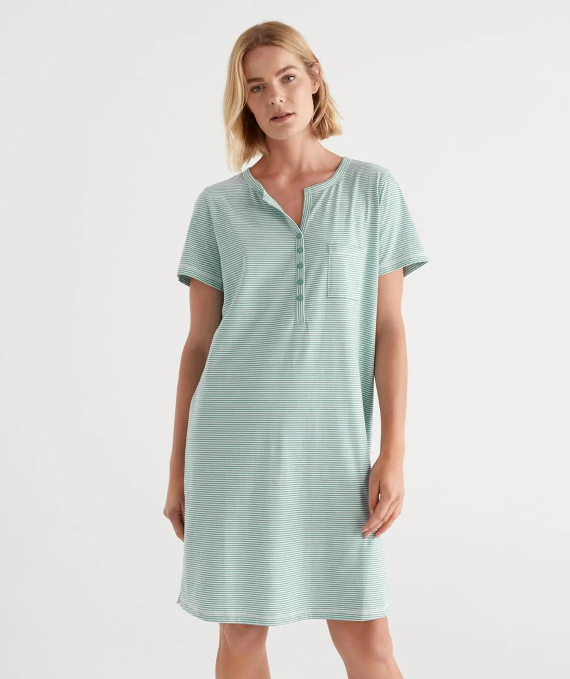 Australian Cotton Stripe Henley Nightie