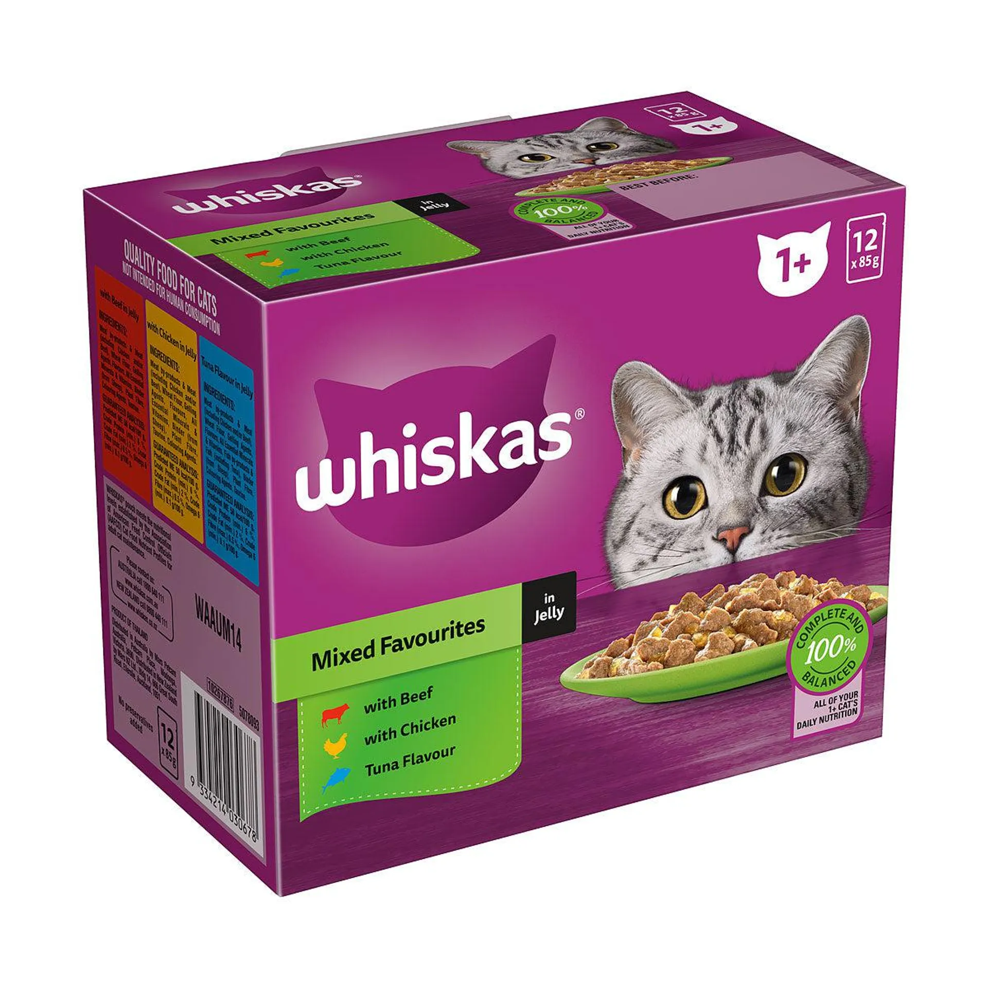 Whiskas Cat Food Mixed Favourites In Jelly 12x85g