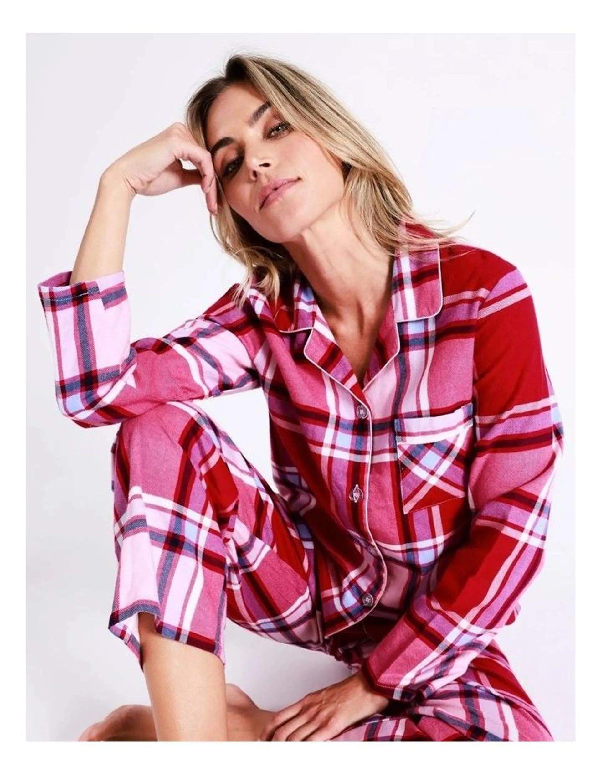 Twill Flannelette Pyjama Set in Maroon Check