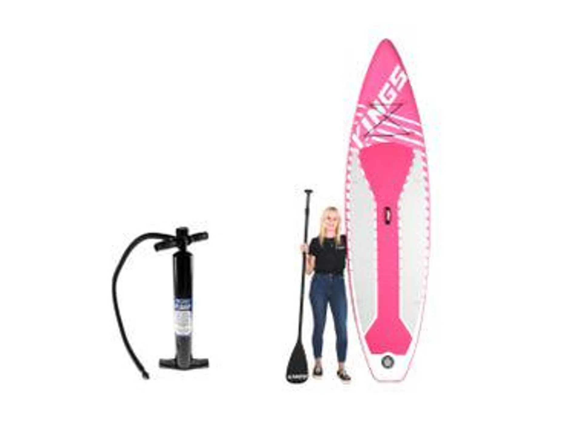 Kings Pink Inflatable Stand-Up Paddle Board + Single-Action Paddleboard Pump