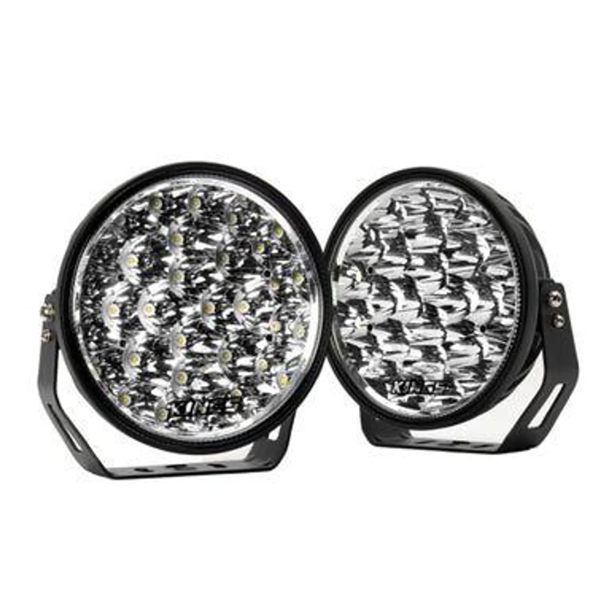 Kings Domin8r 9” LED Driving Lights (Pair) | 1 Lux @ 895m | 15,464 Lumens | IP68 | 3mm Folded-Steel Brackets