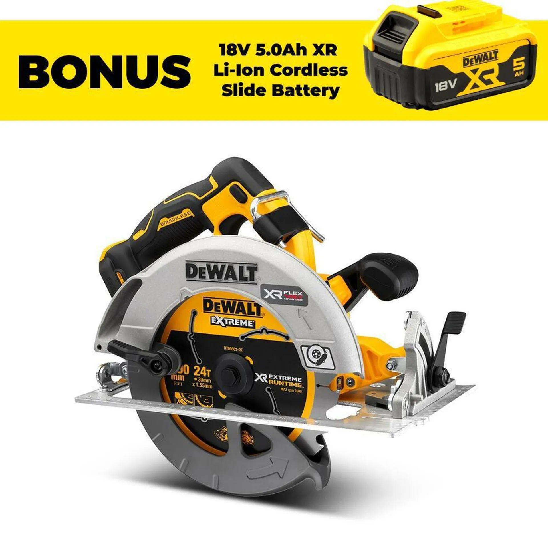 DeWalt DCS573N-XE 18V FlexVolt Advantage XR Li-Ion Cordless Brushless 184mm (7") Circular Saw - Skin Only