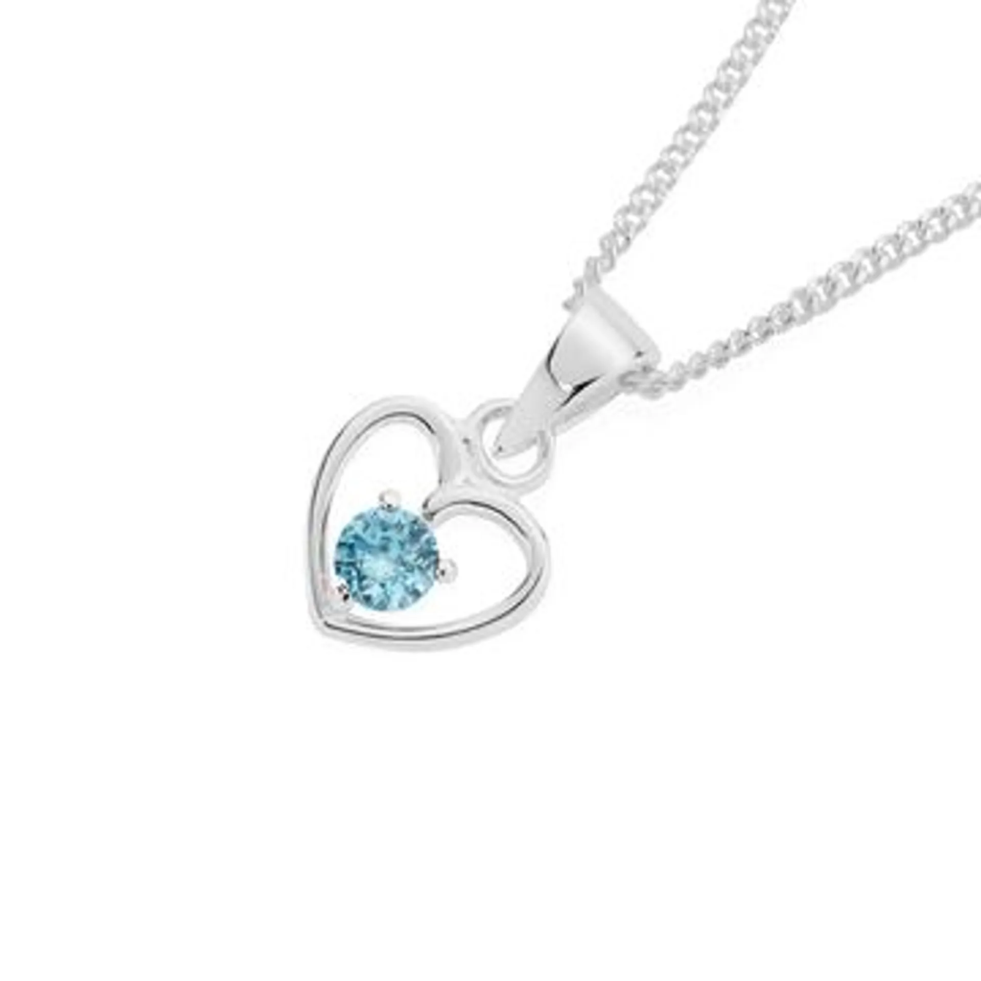 Silver Childs Blue CZ Heart Pendant