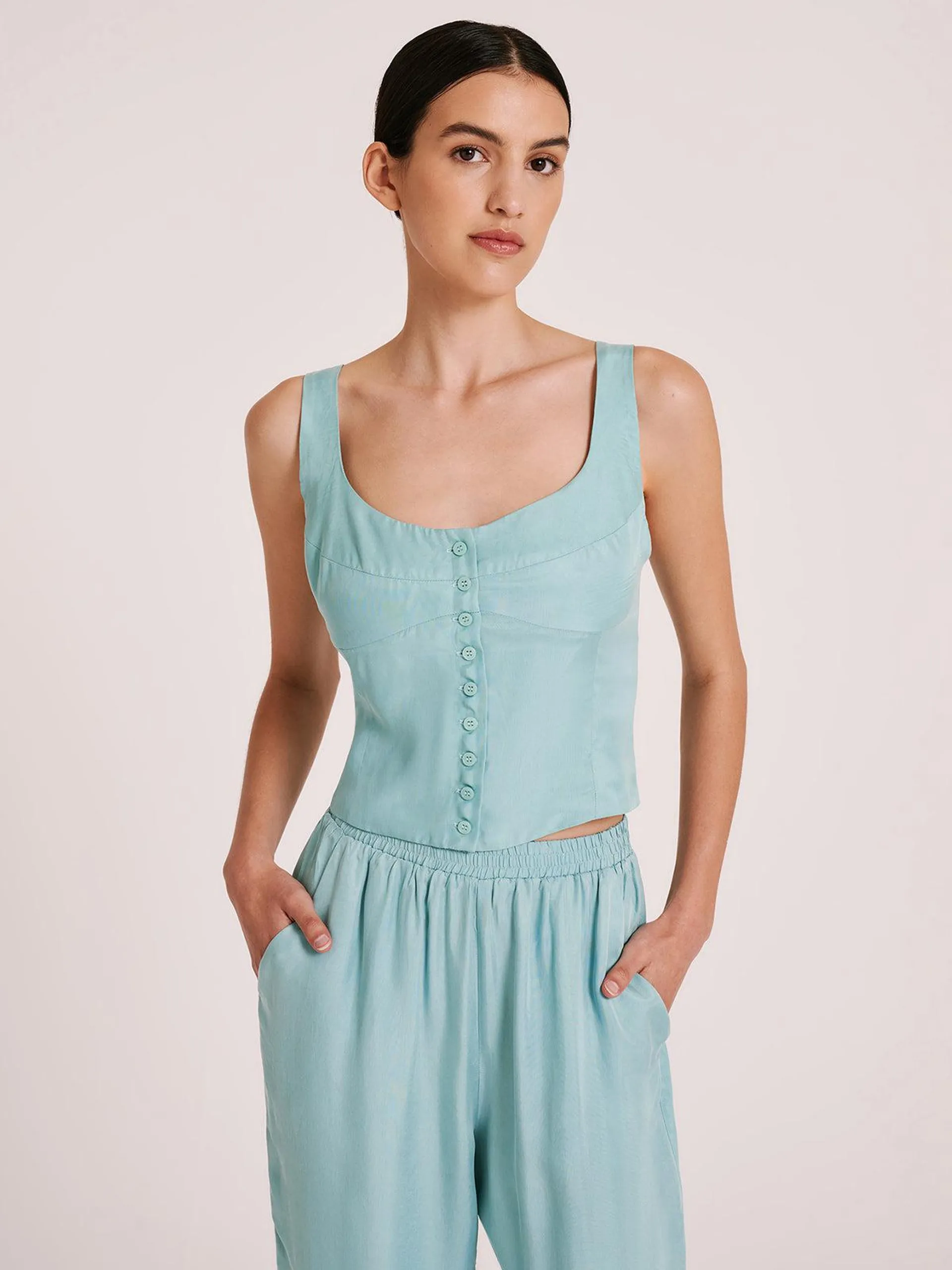 Lea Cupro Corset in Aqua