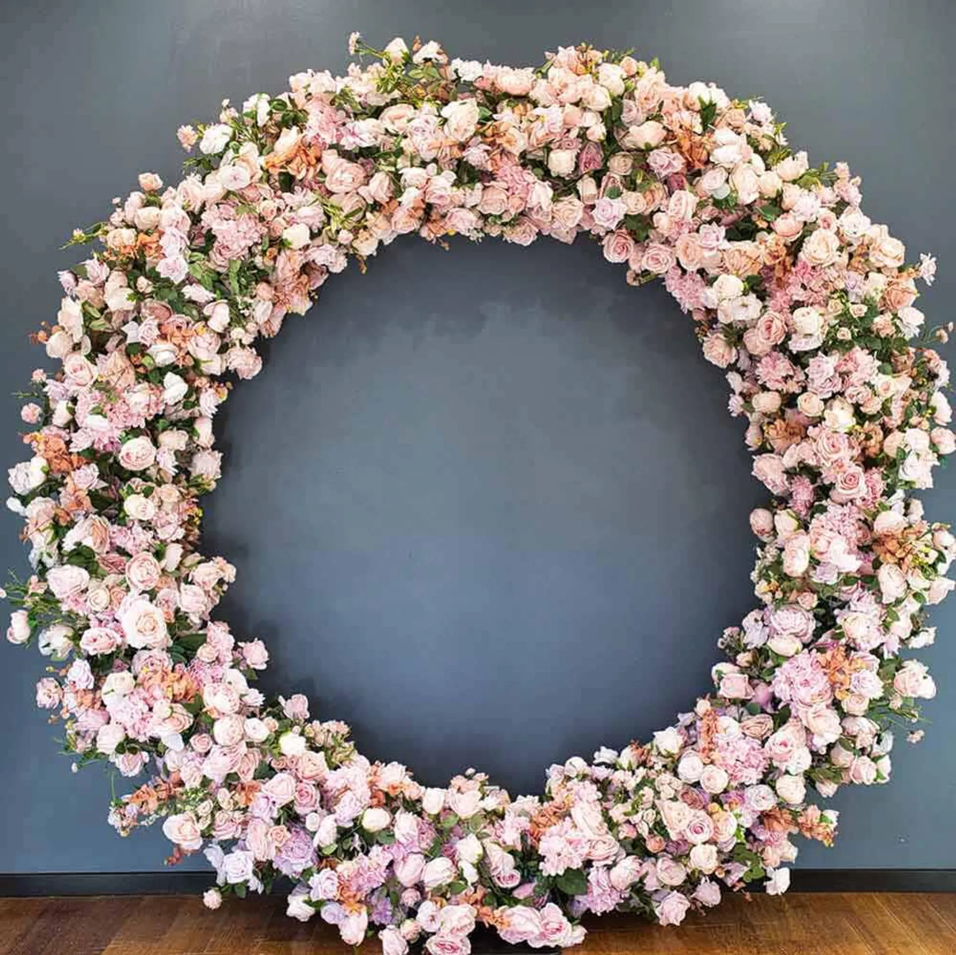 Floral Hoop with Artificial Roses Dusty Pinks 2.4m HIRE