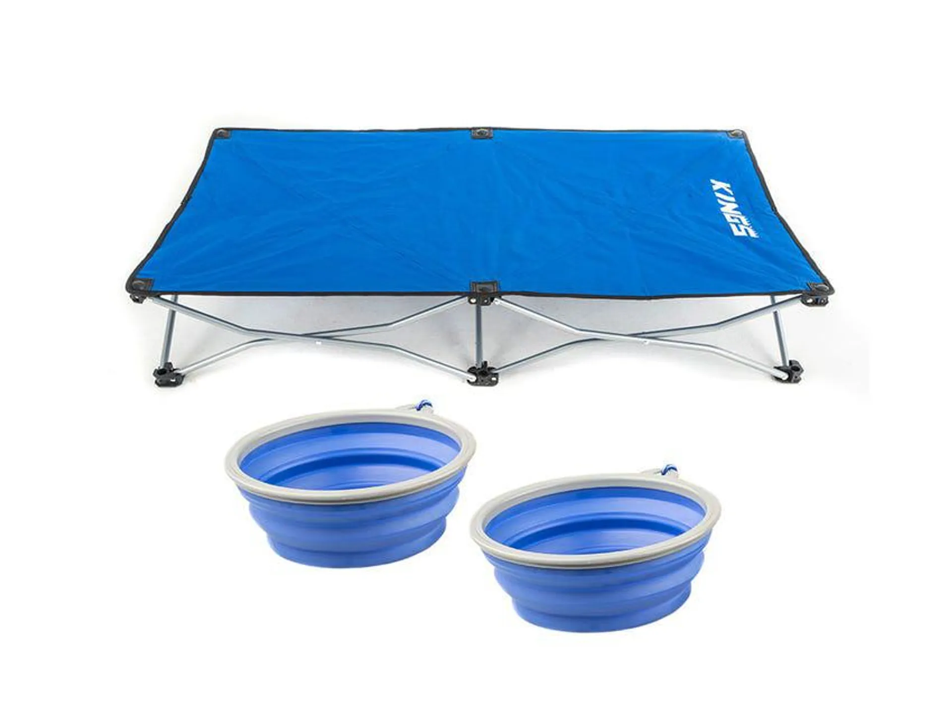 Kings Folding Pet Bed + 2x Collapsible Dog Bowls