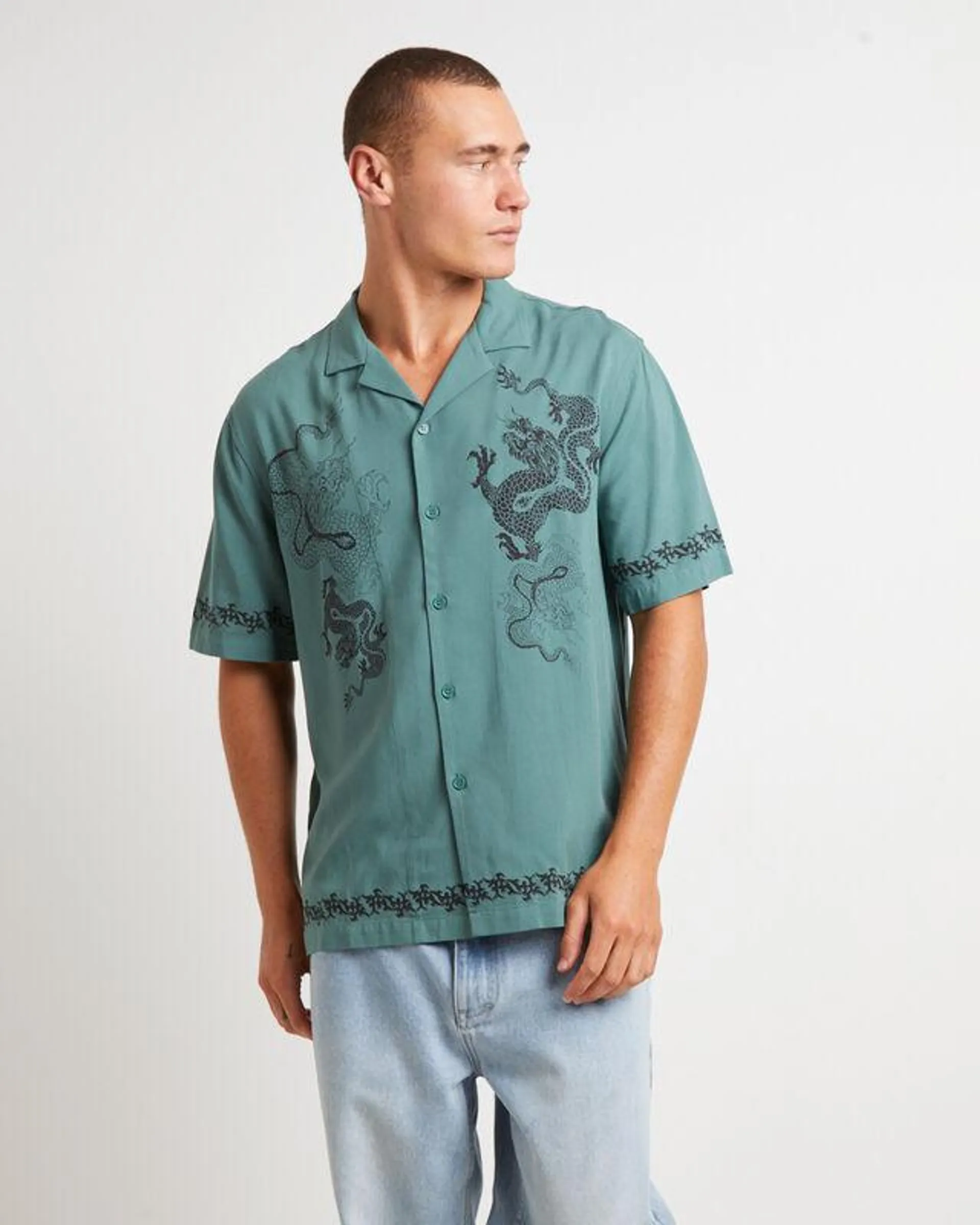 Draco Short Sleeve Resort Shirt in Teal