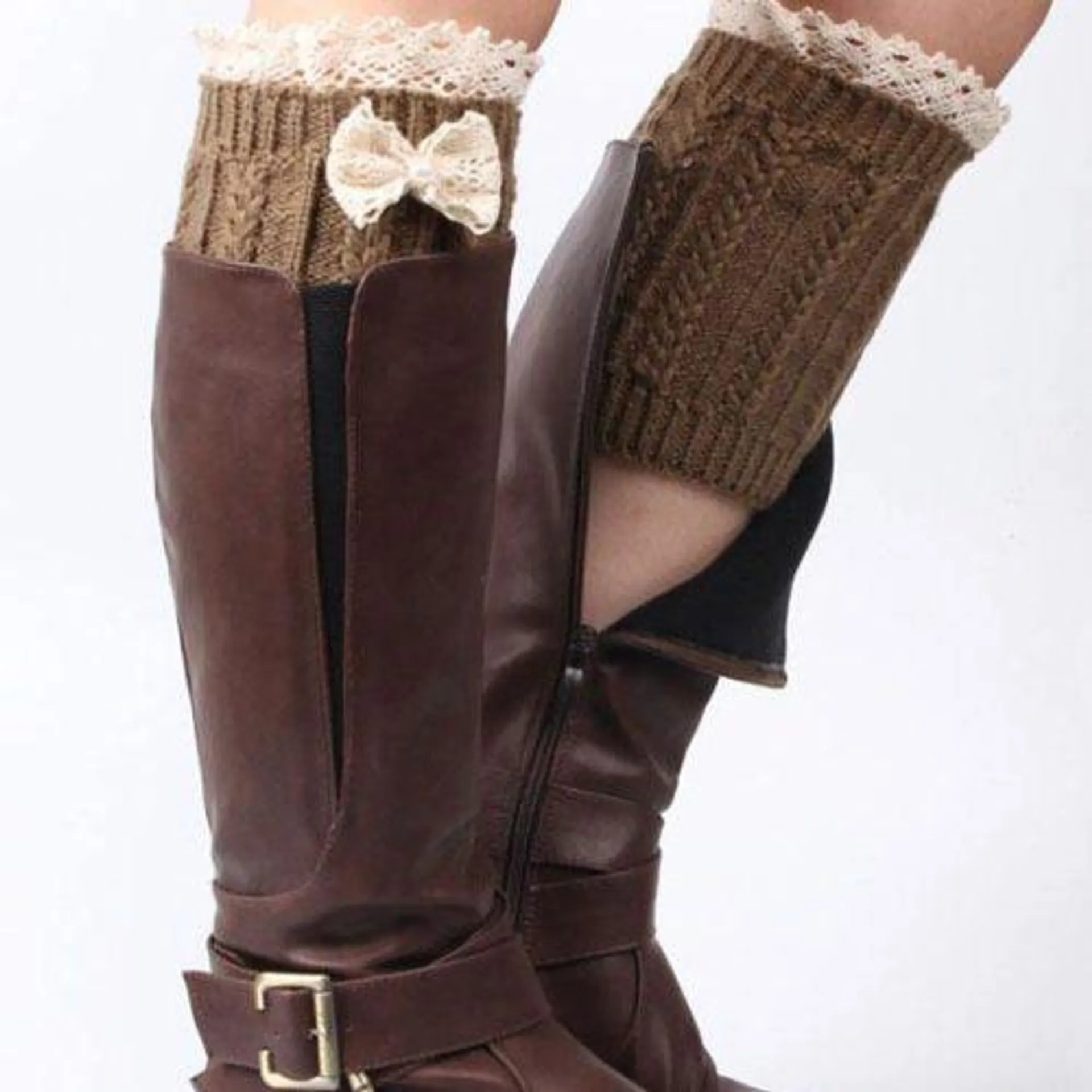 Lace Lace Splicing Bowknot Knitted Boot Cuffs