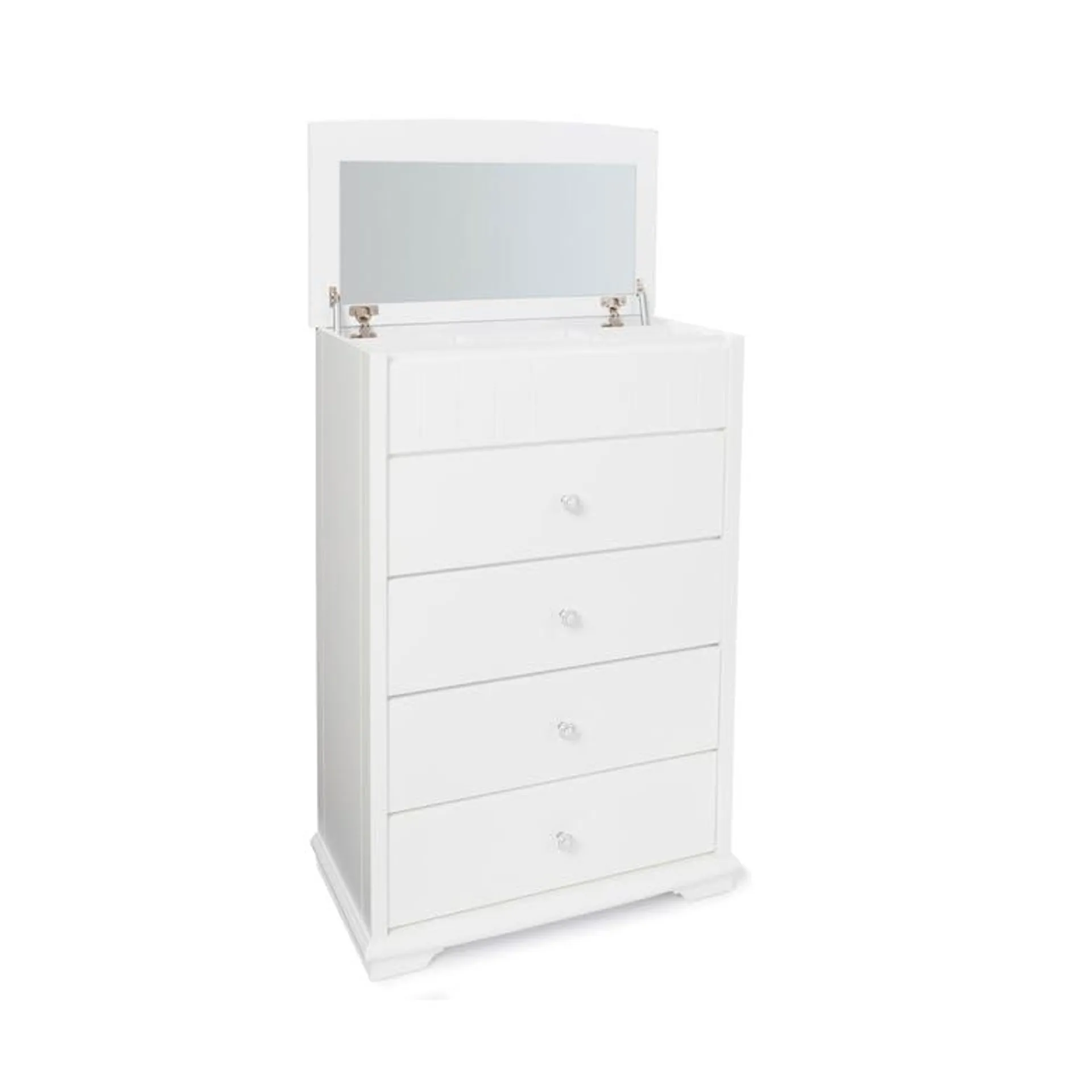 Bella Tallboy (4 Drawer) W/Mirror, Ivory White