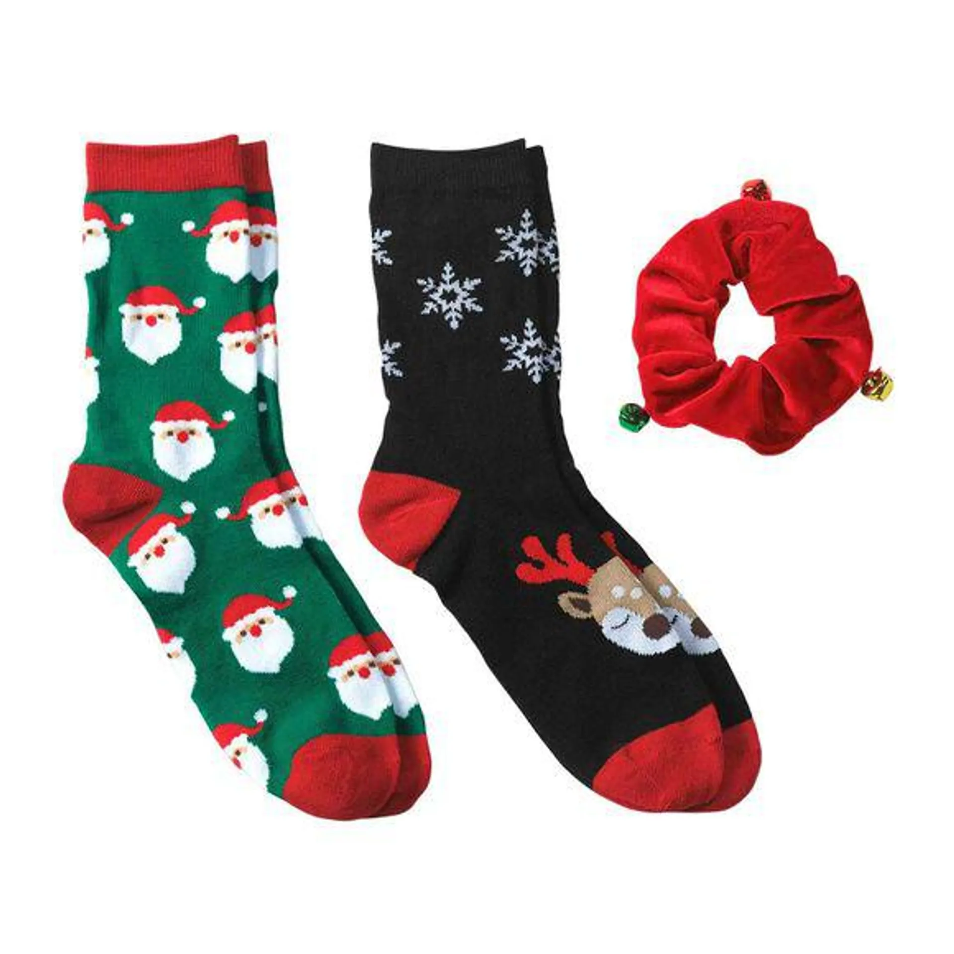 2 Pack Christmas Socks with Scrunchie