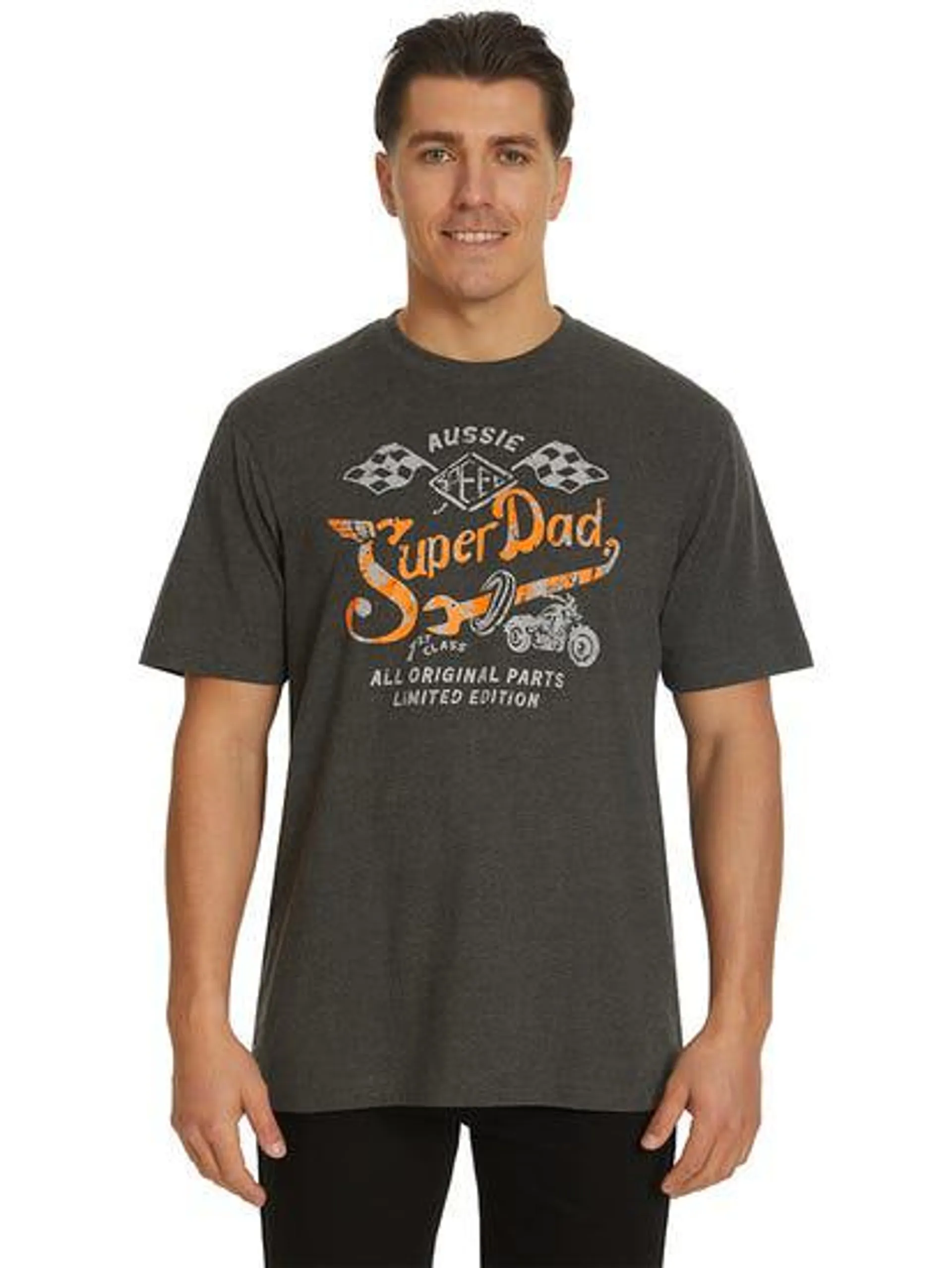 Lowes Charcoal Super Dad Slogan Print T-Shirt