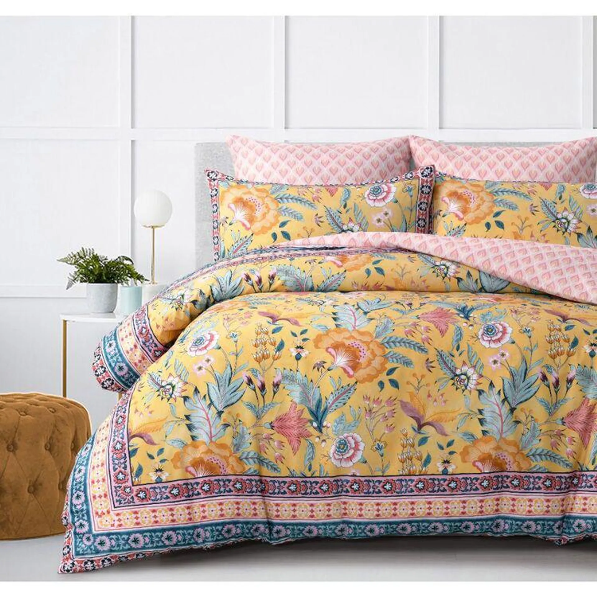 KOO Emelia Quilt Cover Set Mustard & Multicoloured