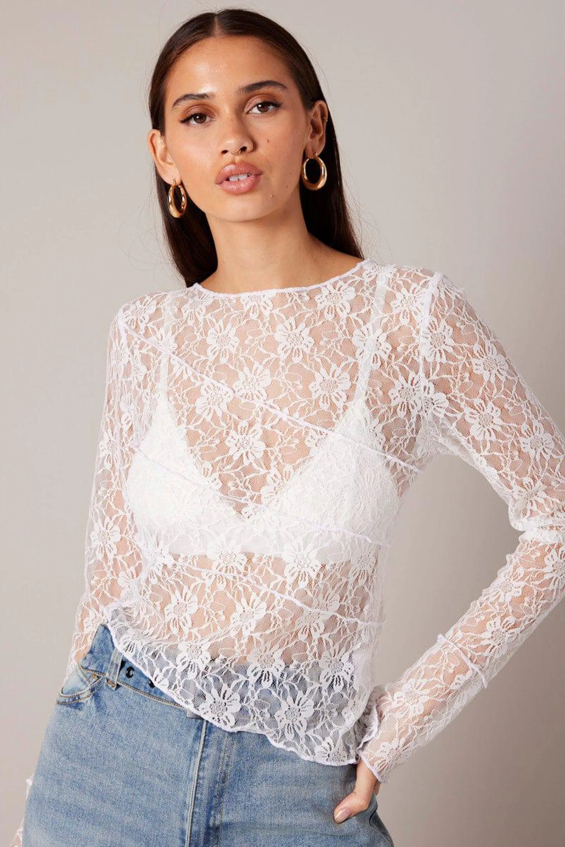 White Lace Top Long Sleeve