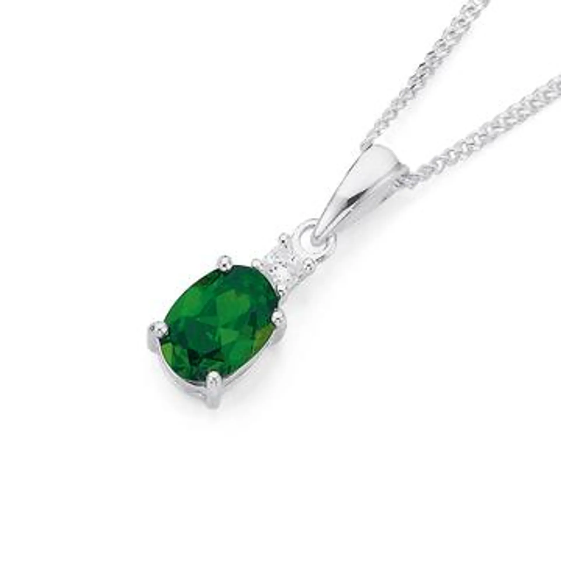 Sterling Silver Green Cubic Zirconia Oval Pendant