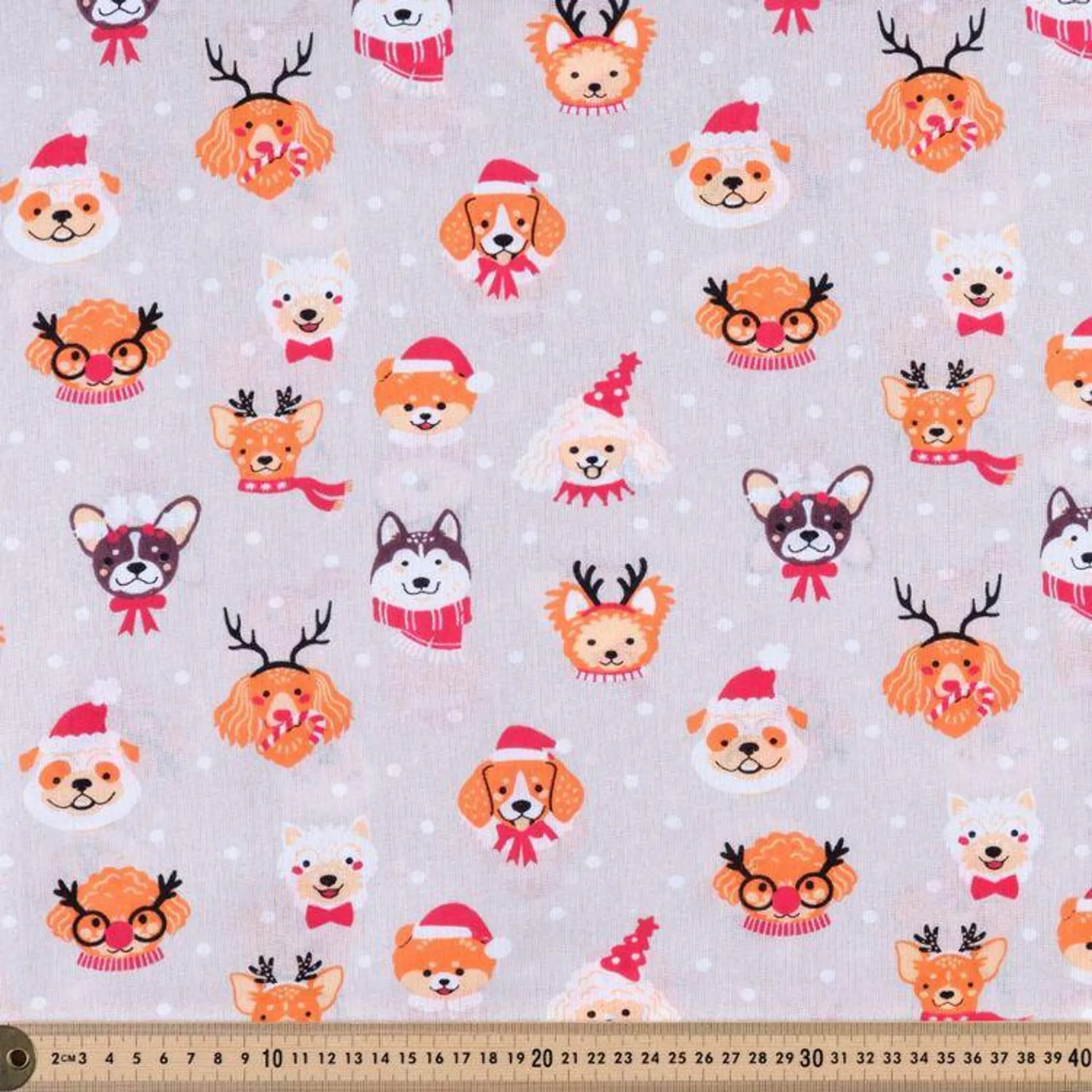 Christmas Pups 120 cm Multipurpose Cotton Fabric Sand 120 cm