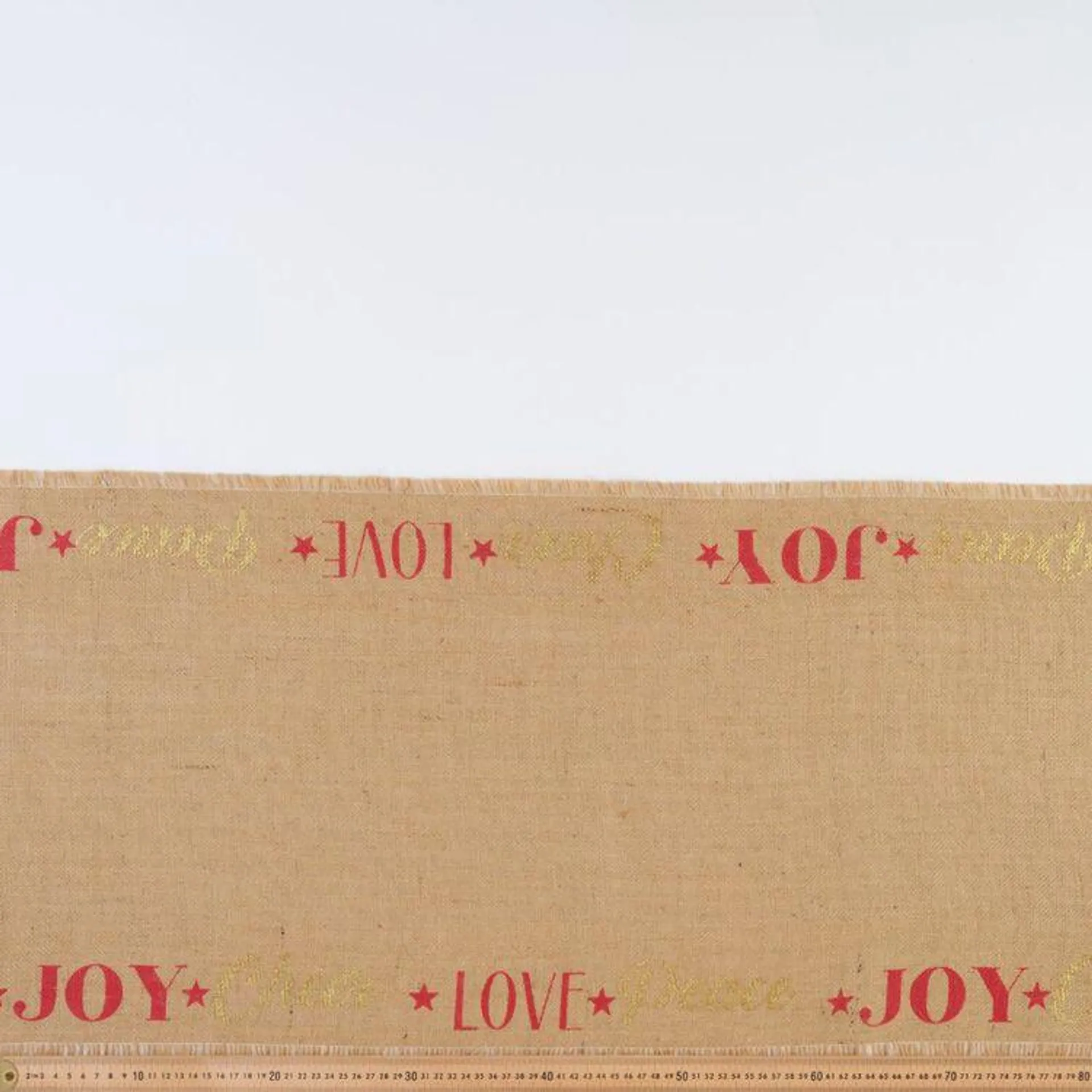 Joy Words 40 cm Runner Hessian Fabric Red & Gold 40 cm