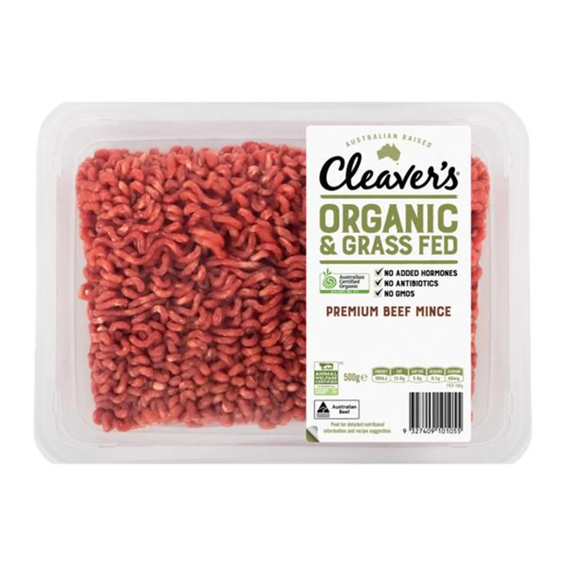 Cleaver's Organic Free Range and Grass Fed Premium Beef Mince 500g