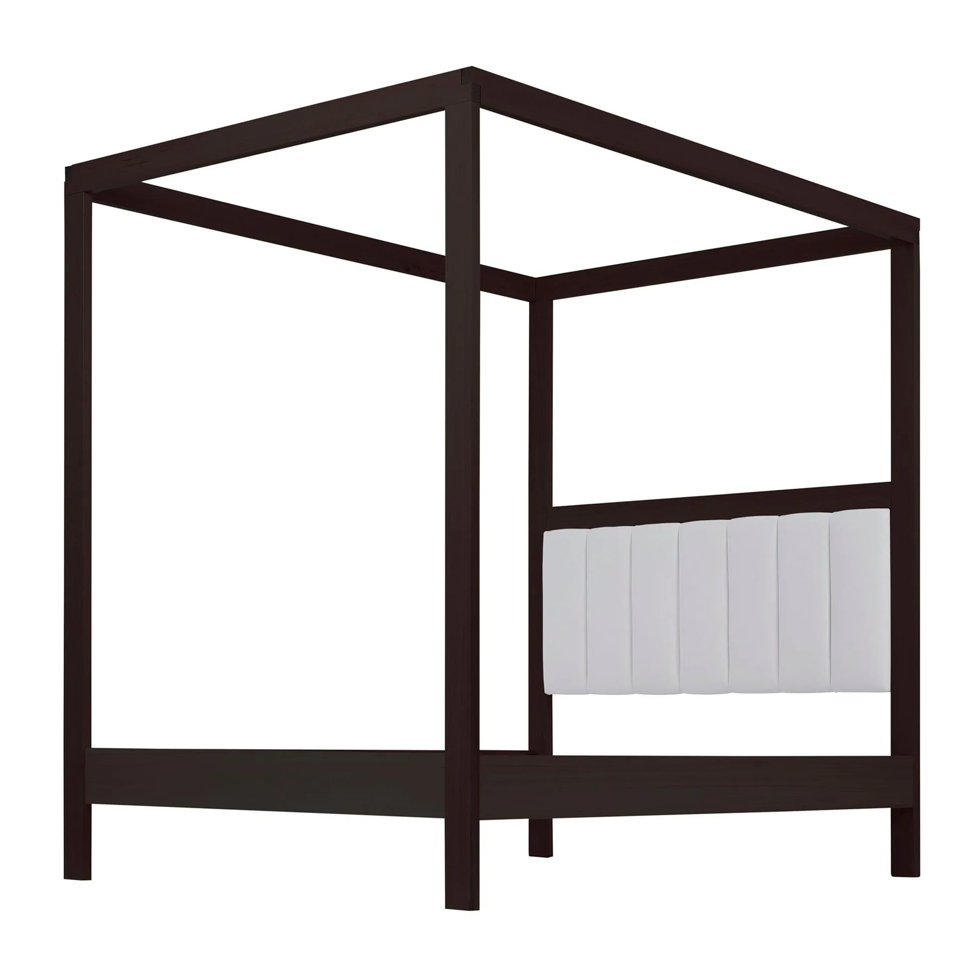 Lincoln 4 Poster Bed Frame W/Upholstered Half Height Bedhead, Black (Lindeman Snow)