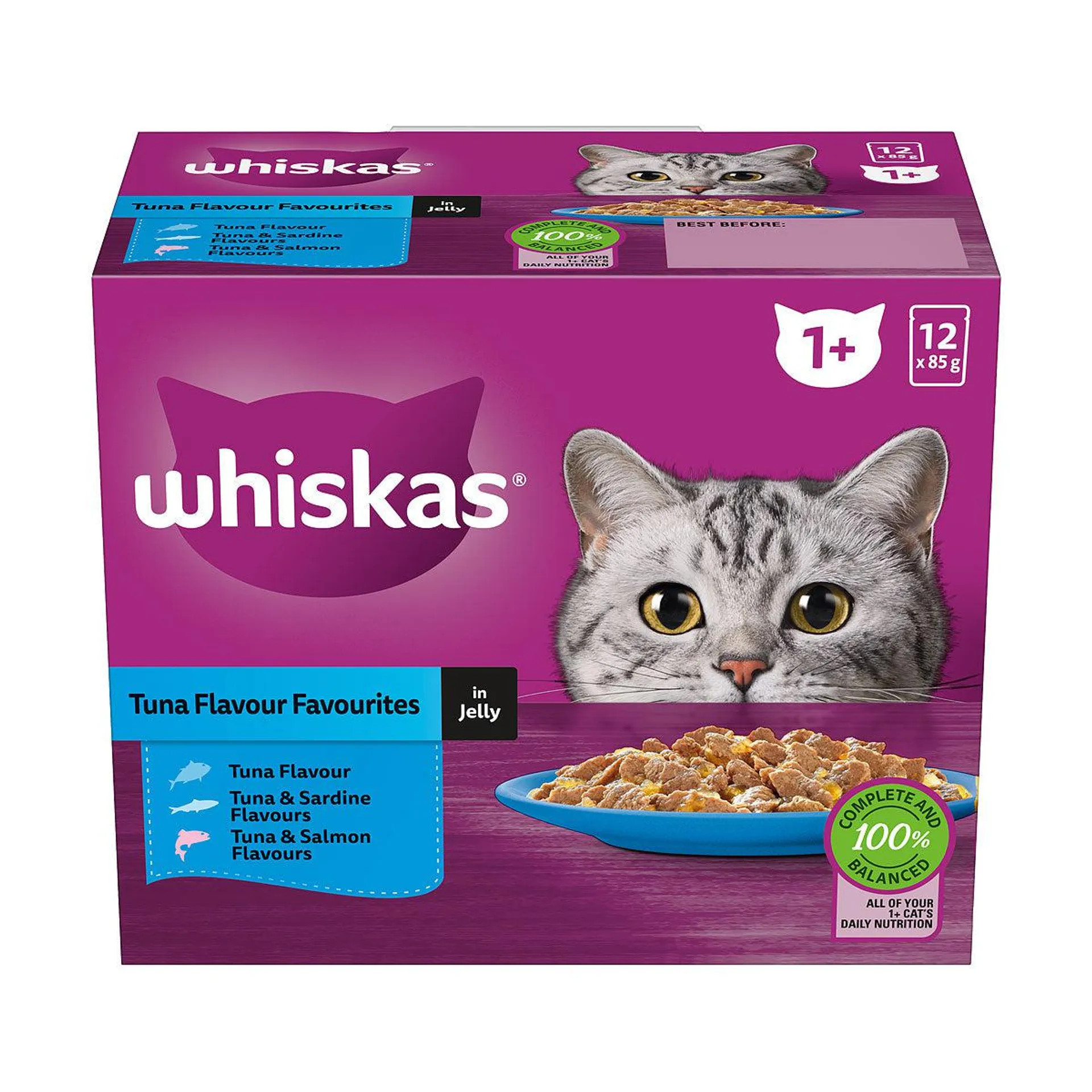 Whiskas Cat Food Favourites Tuna In Jelly 12x85g