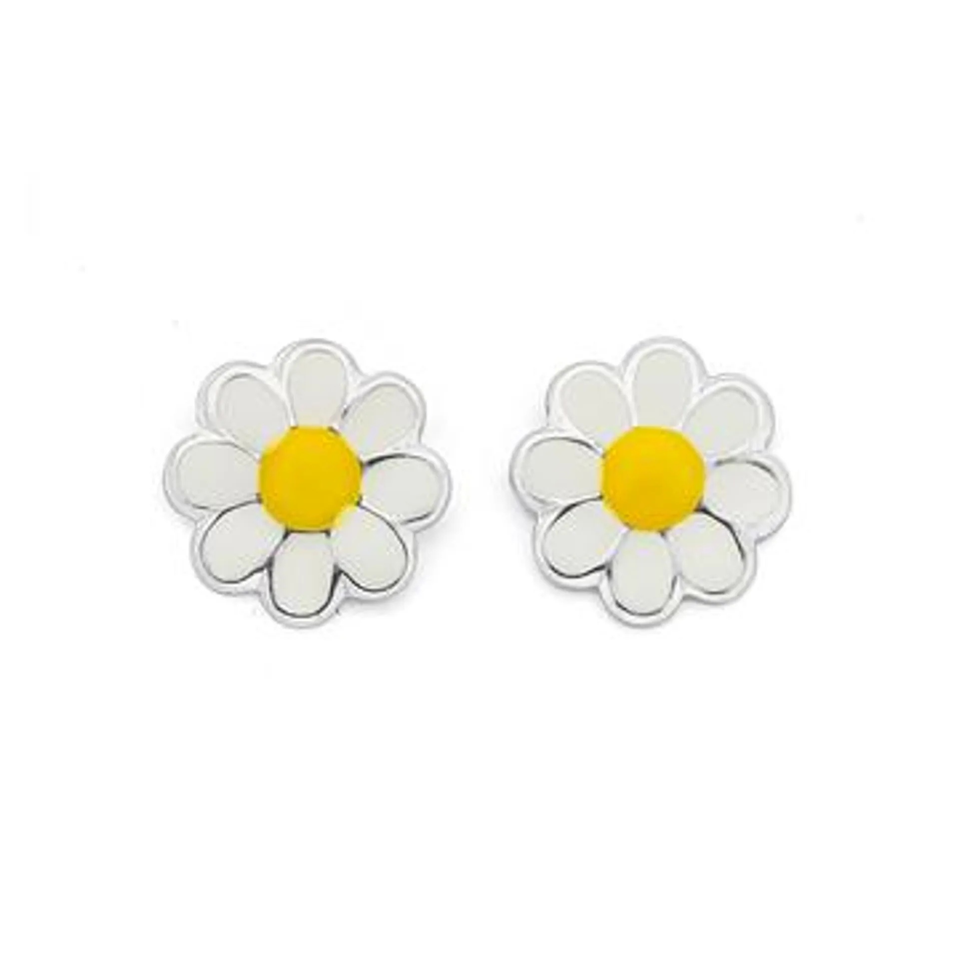 Silver Enamel Daisy Stud Earrings