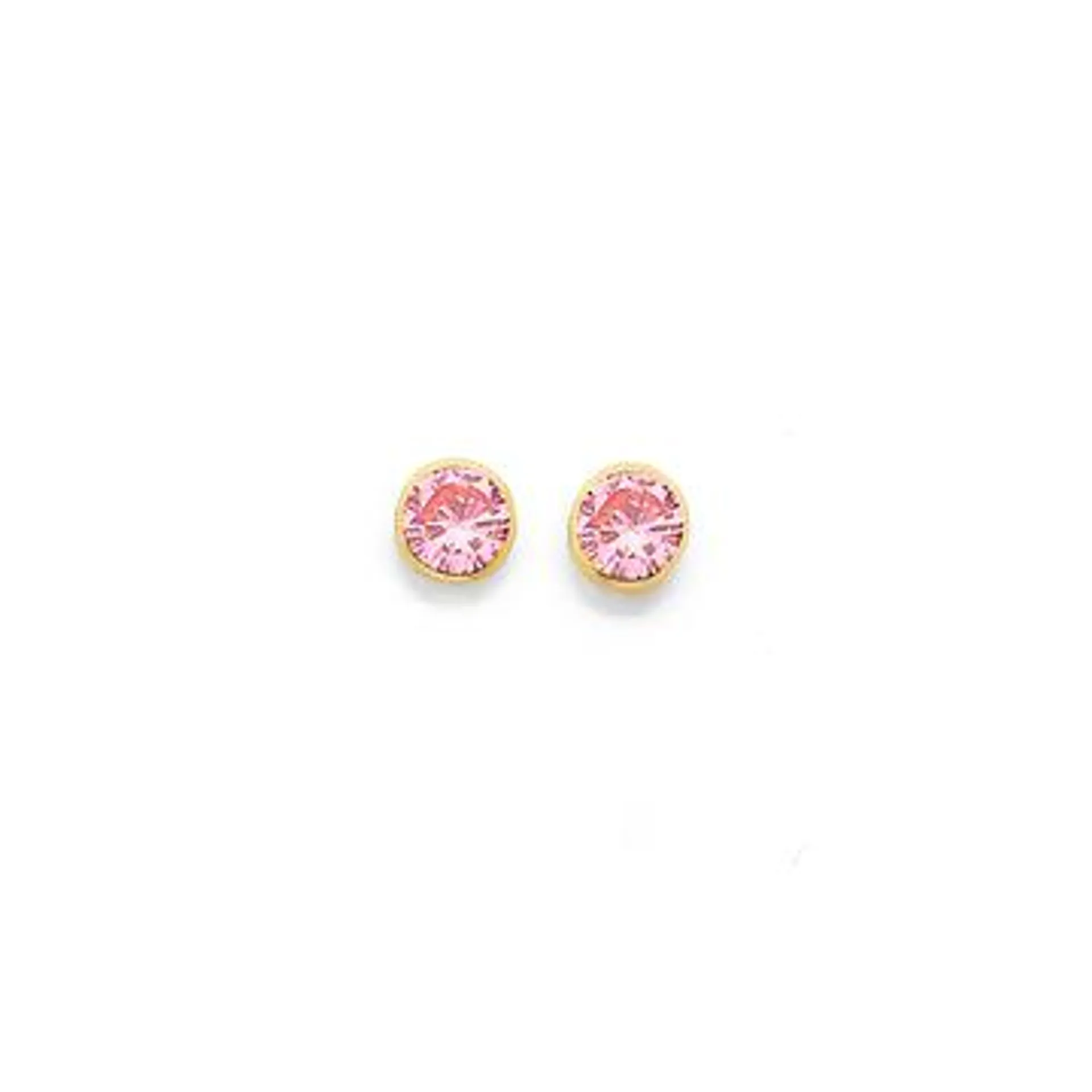 9ct Gold Pink CZ Bezel Stud Earrings