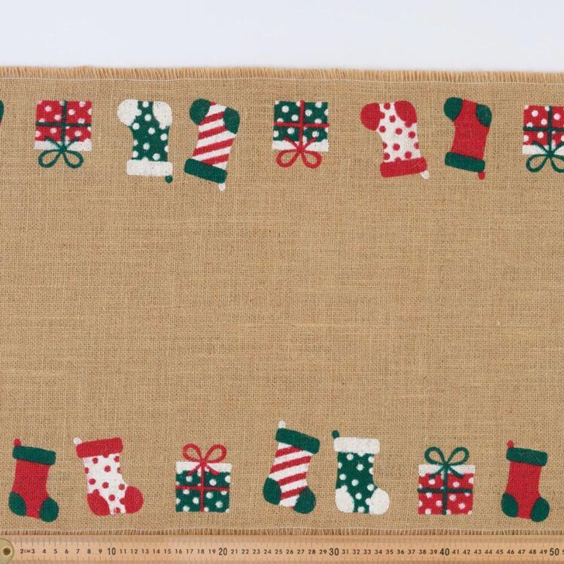 Stockings 40 cm Runner Hessian Fabric Red, Green & White 40 cm