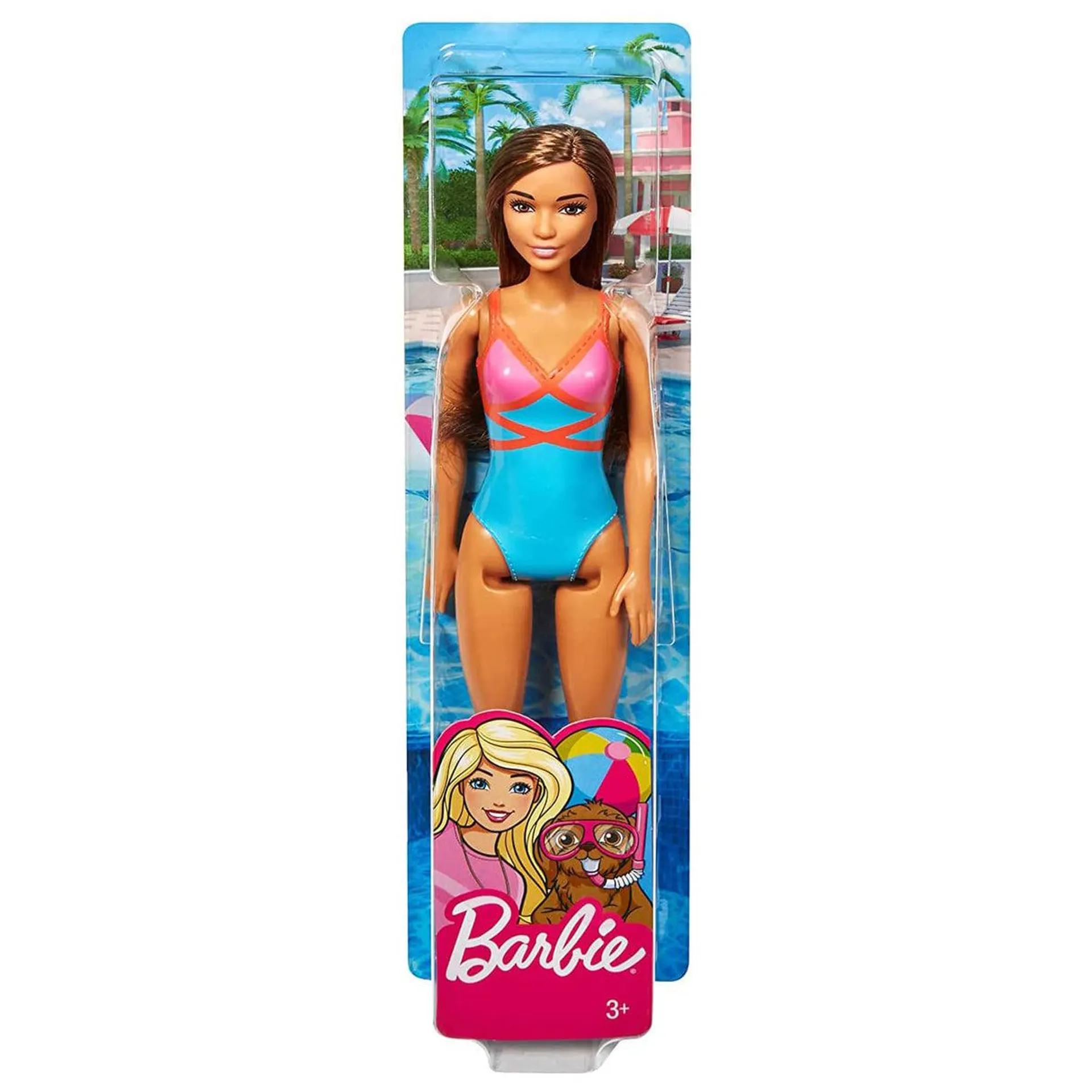 Barbie Swimsuit Doll - Pink, Blue & Orange Swimsuit