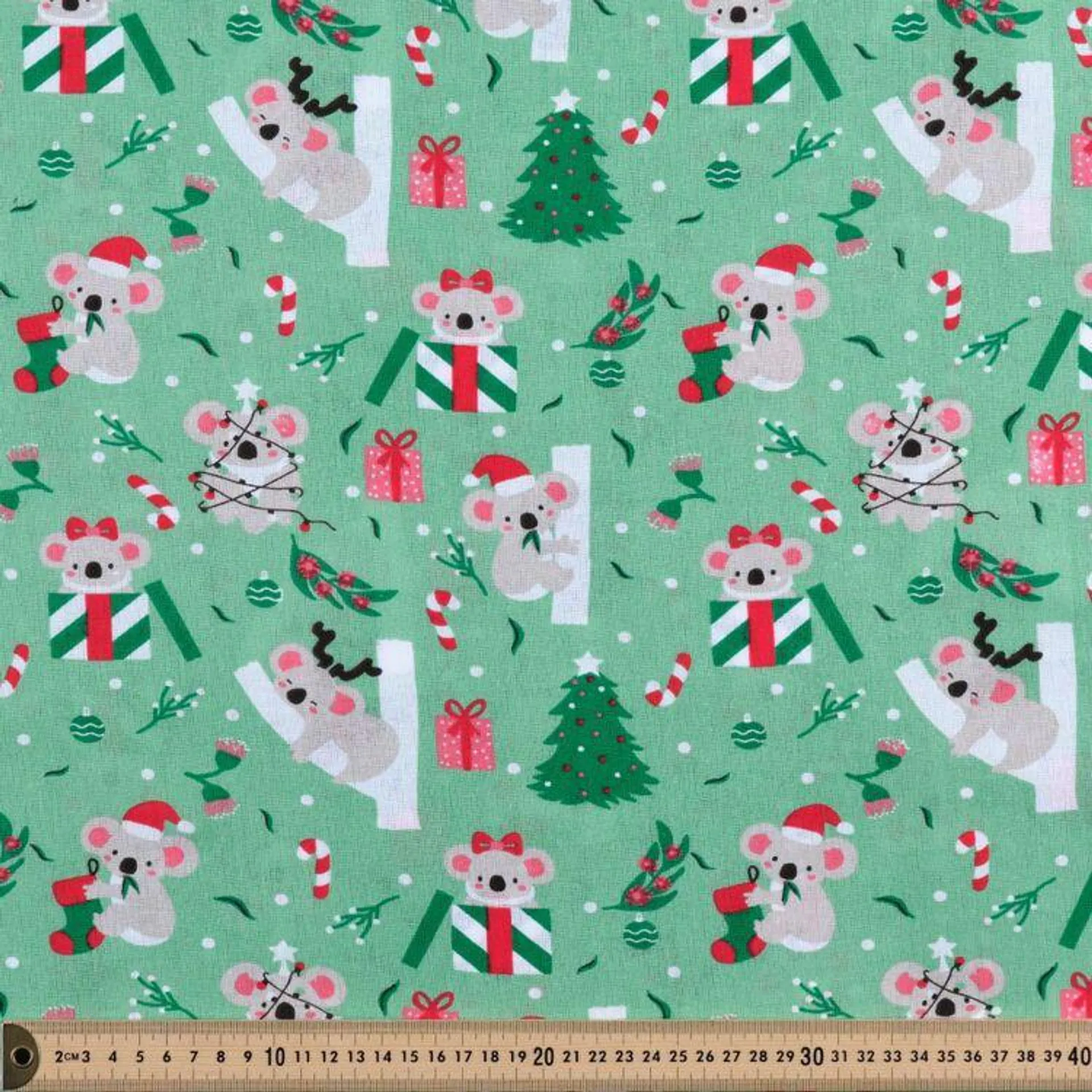 Christmas Koala 120 cm Multipurpose Cotton Fabric Green 120 cm