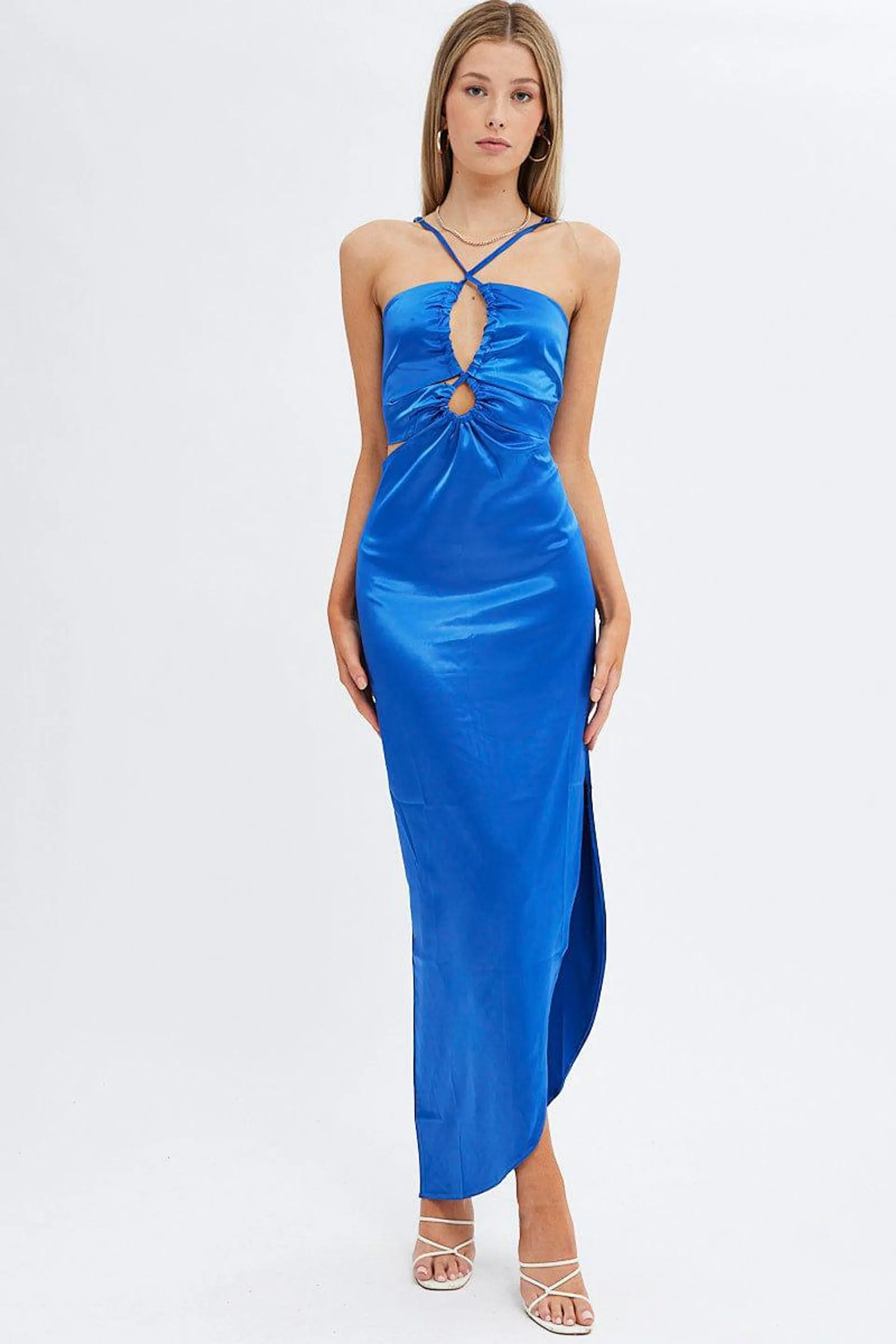 Blue Maxi Dress Side Slip