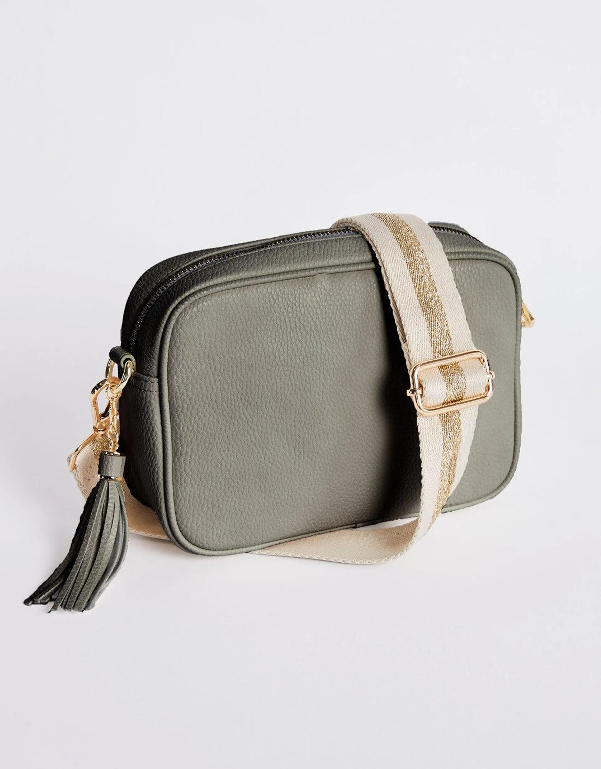 Zoe Crossbody Bag - Khaki/Natural Lurex Stripe