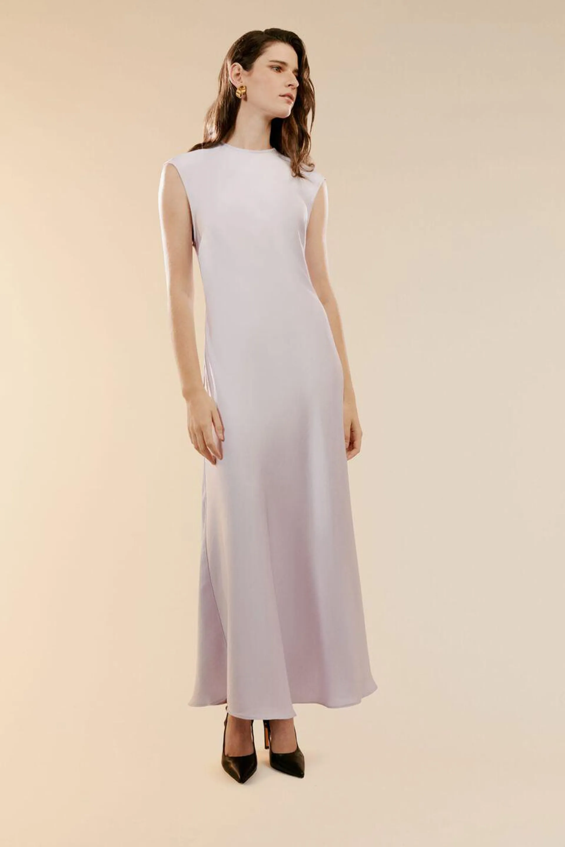 peggy a-line slip dress in soft lilac