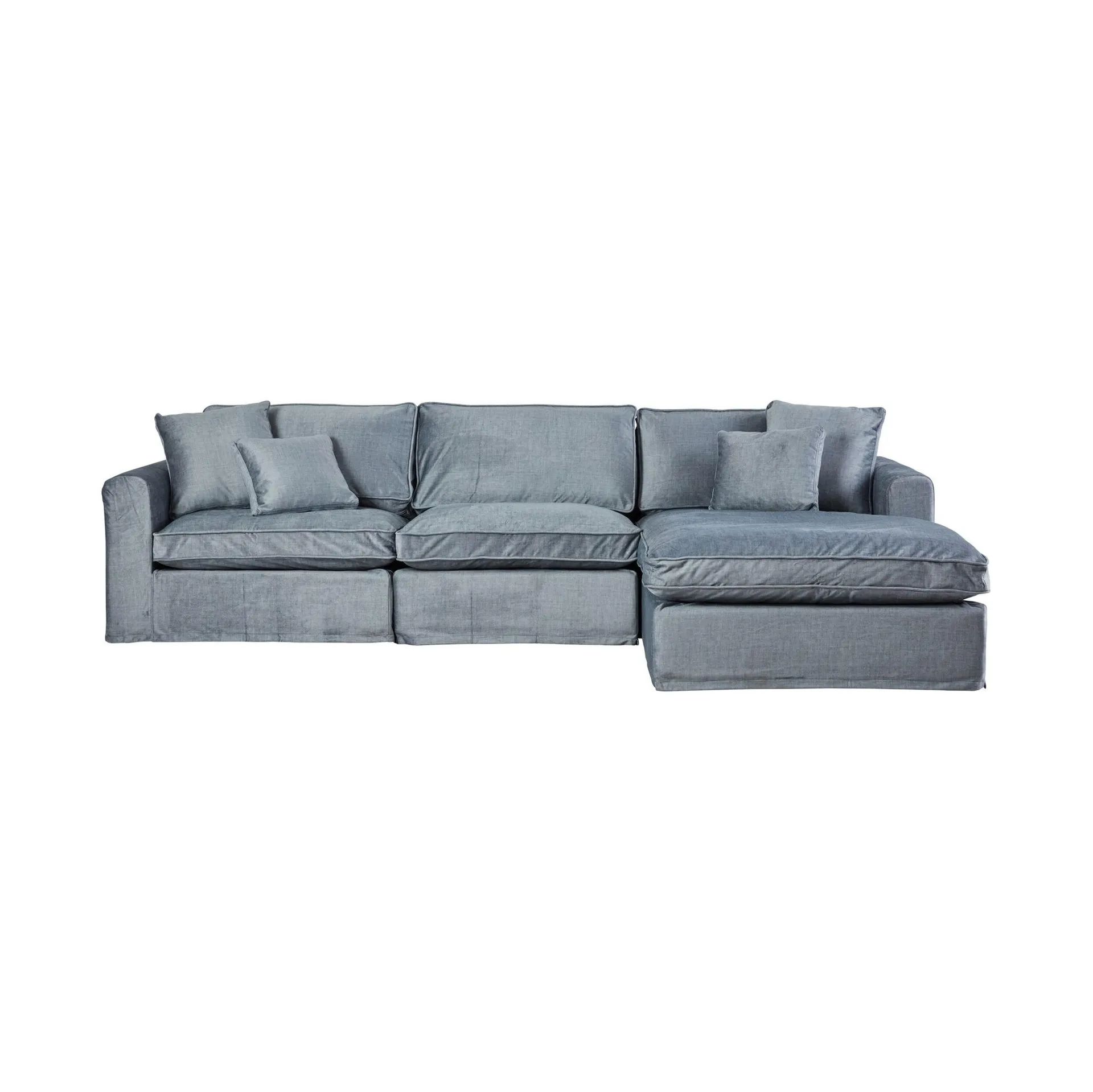 Huxley 3 Seater Velvet Sofa with Right Chaise Luxe Storm Grey C-012