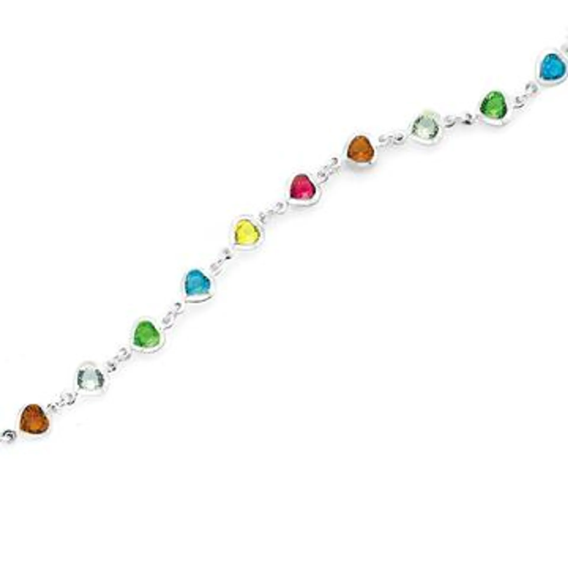 Silver 17cm Multi Colour Crystal Heart Bracelet