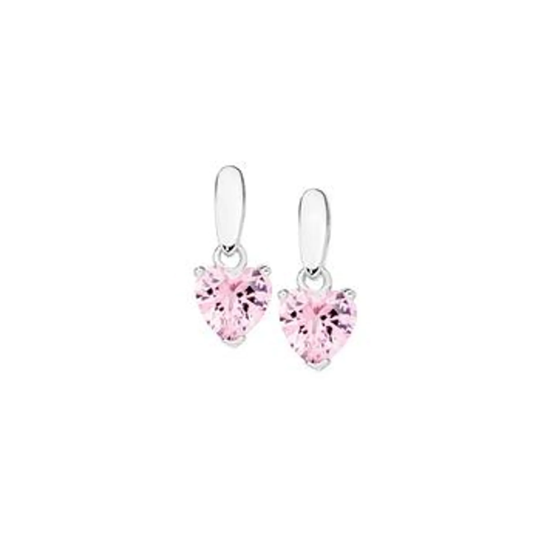 Sterling Silver Pink Cubic Zirconia Heart Drop Earrings