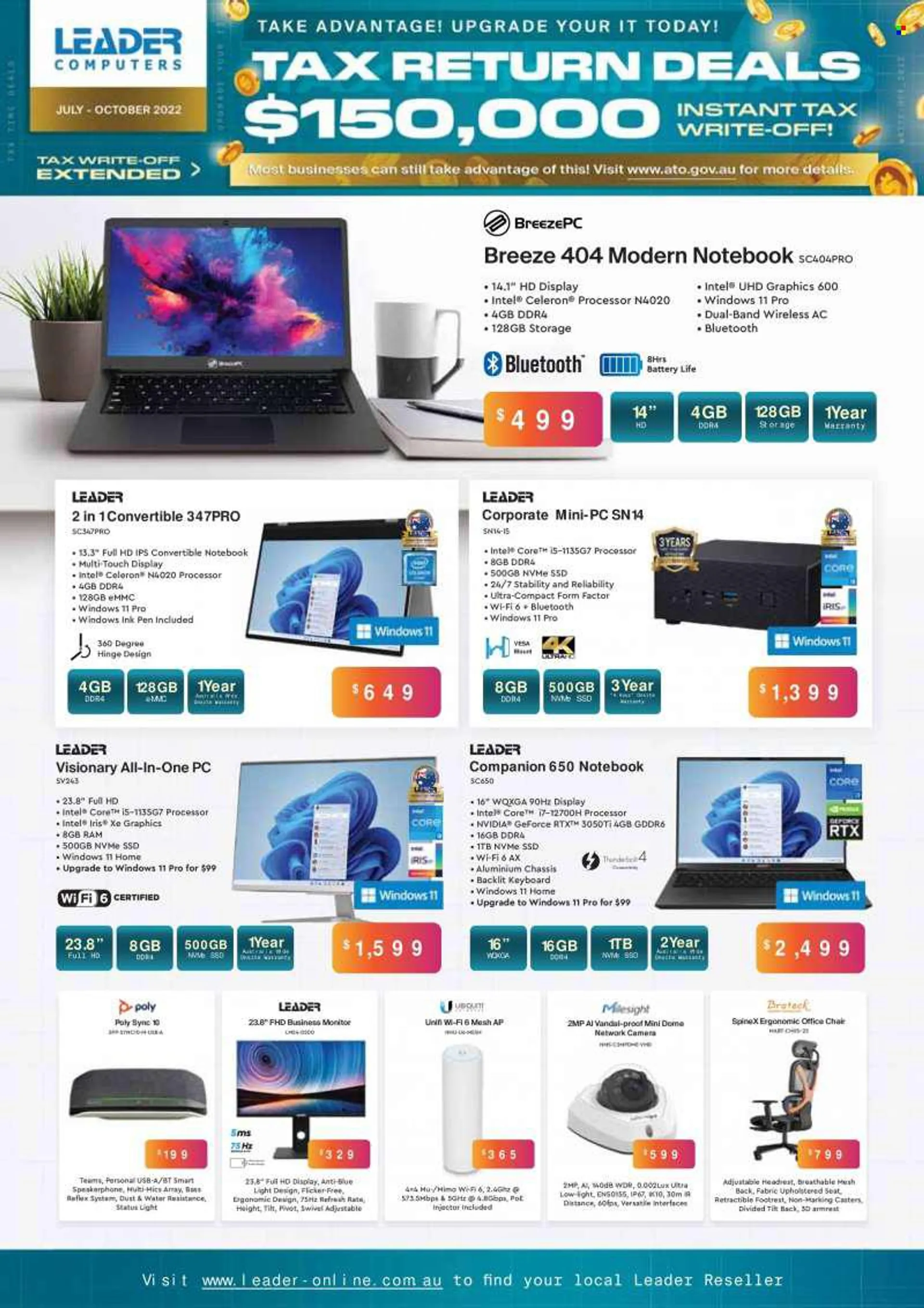 Leader Computers Catalogue - 14 Jul 2022 - 30 Sep 2022 - Sales products - Intel, notebook, GeForce, keyboard, camera. Page 1.