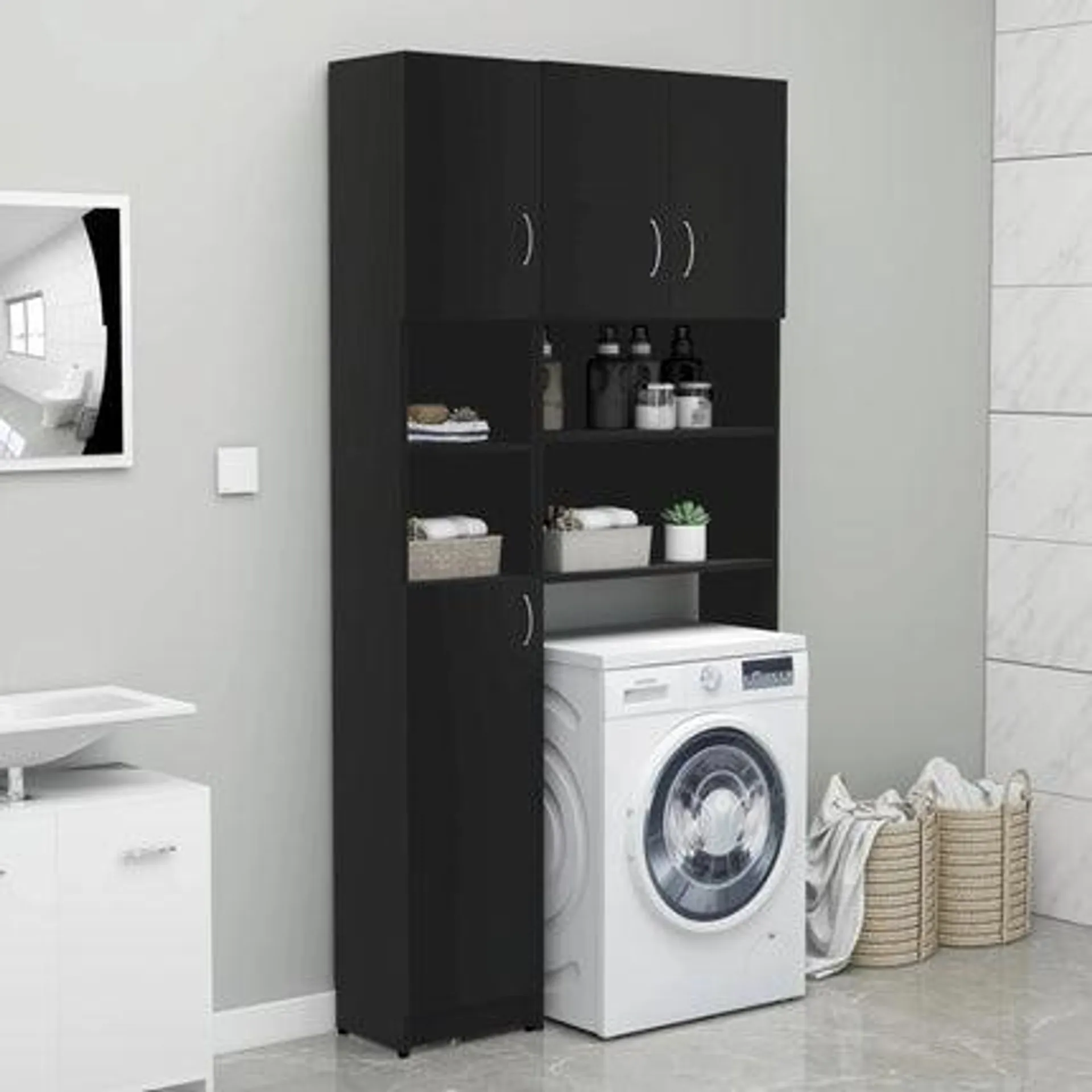 vidaXL Washing Machine Cabinet Set Black Chipboard