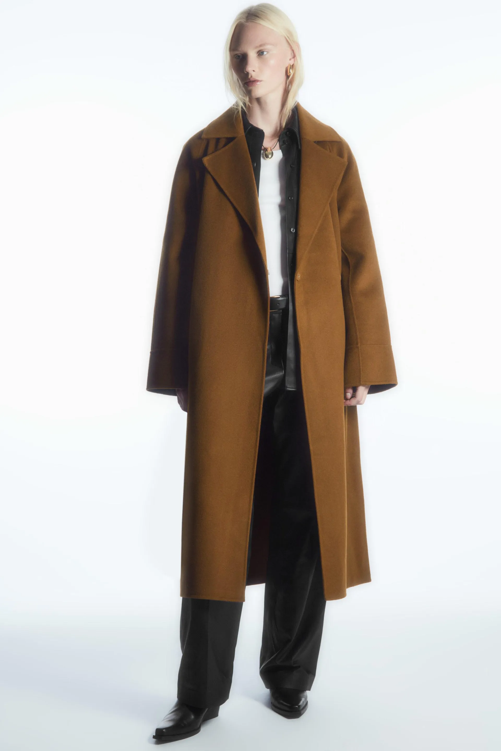 BELTED DOUBLE-FACED WOOL COAT